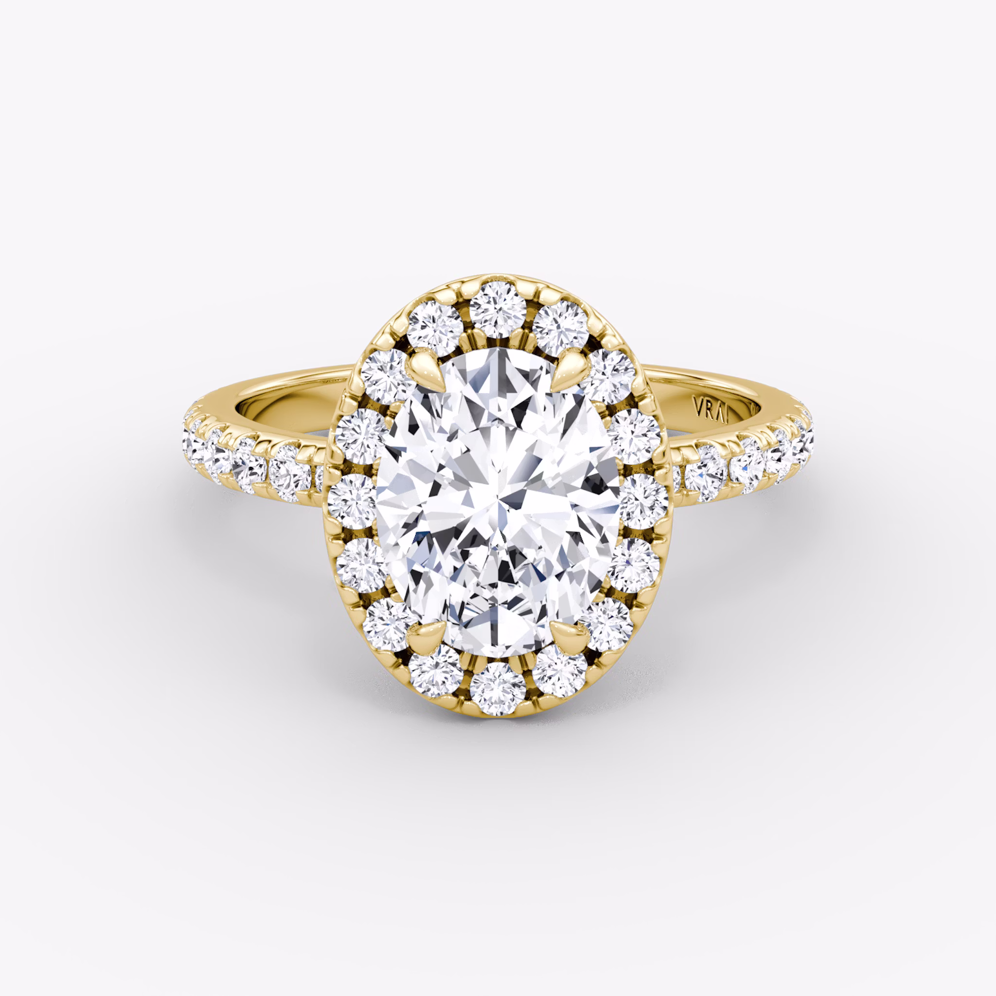 Halo | Oval | 18k | Gelbgold | bandAccent: Mit Pavé-Besatz | haloSize: large | diamondOrientation: vertical | caratWeight: other