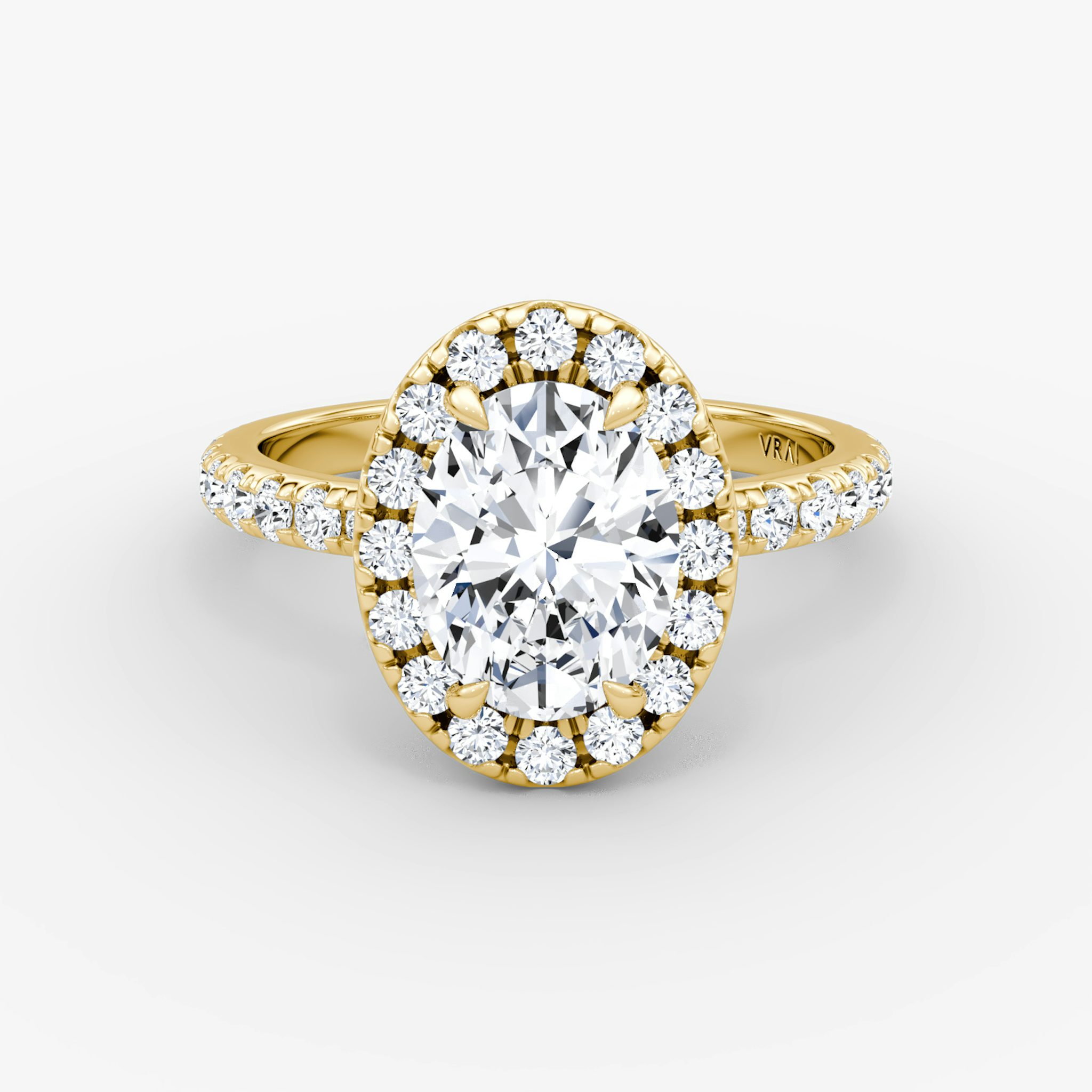 Halo | Oval | 18k | Gelbgold | bandAccent: Mit Pavé-Besatz | haloSize: large | diamondOrientation: vertical | caratWeight: other