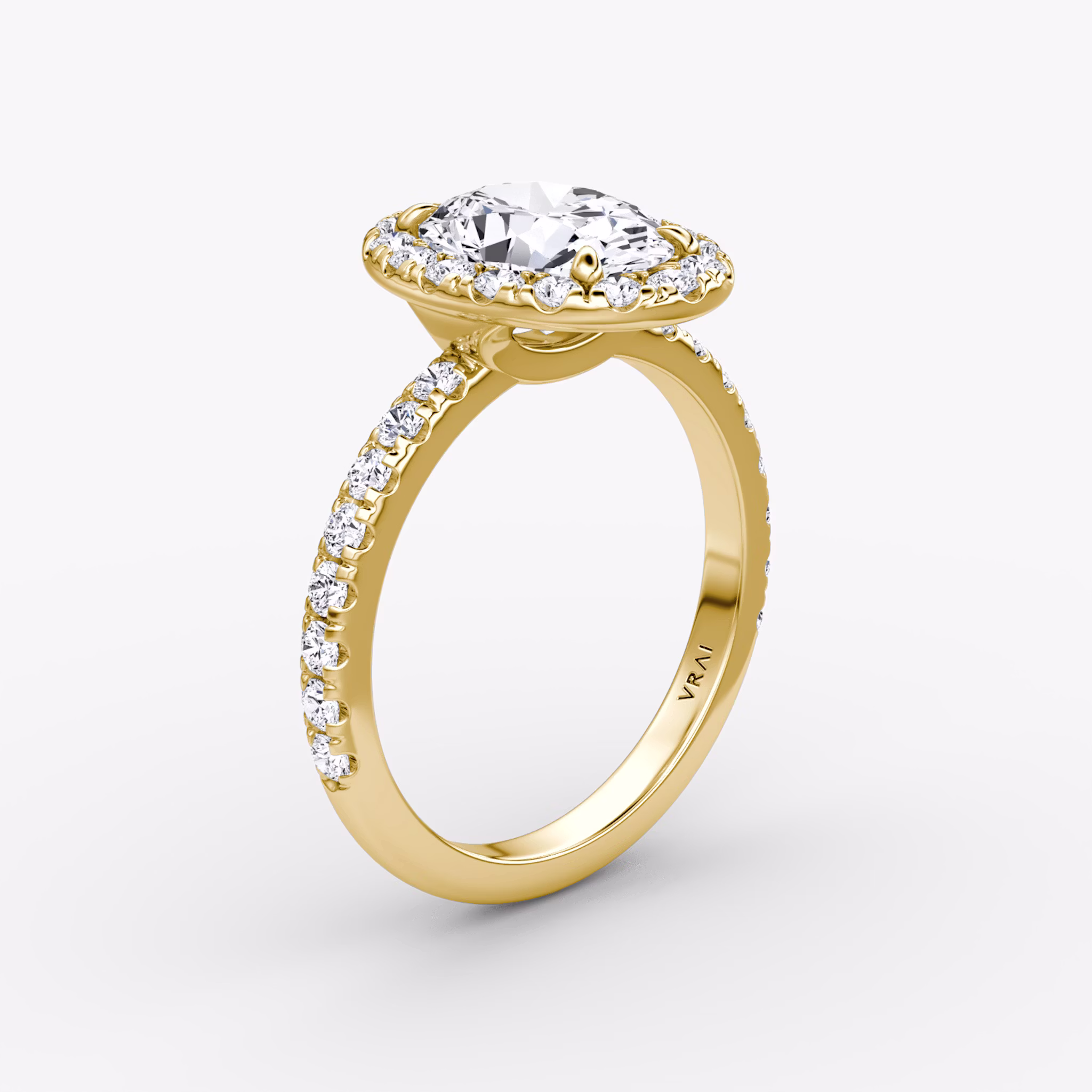 Halo | Oval | 18k | Gelbgold | bandAccent: Mit Pavé-Besatz | haloSize: large | diamondOrientation: vertical | caratWeight: other