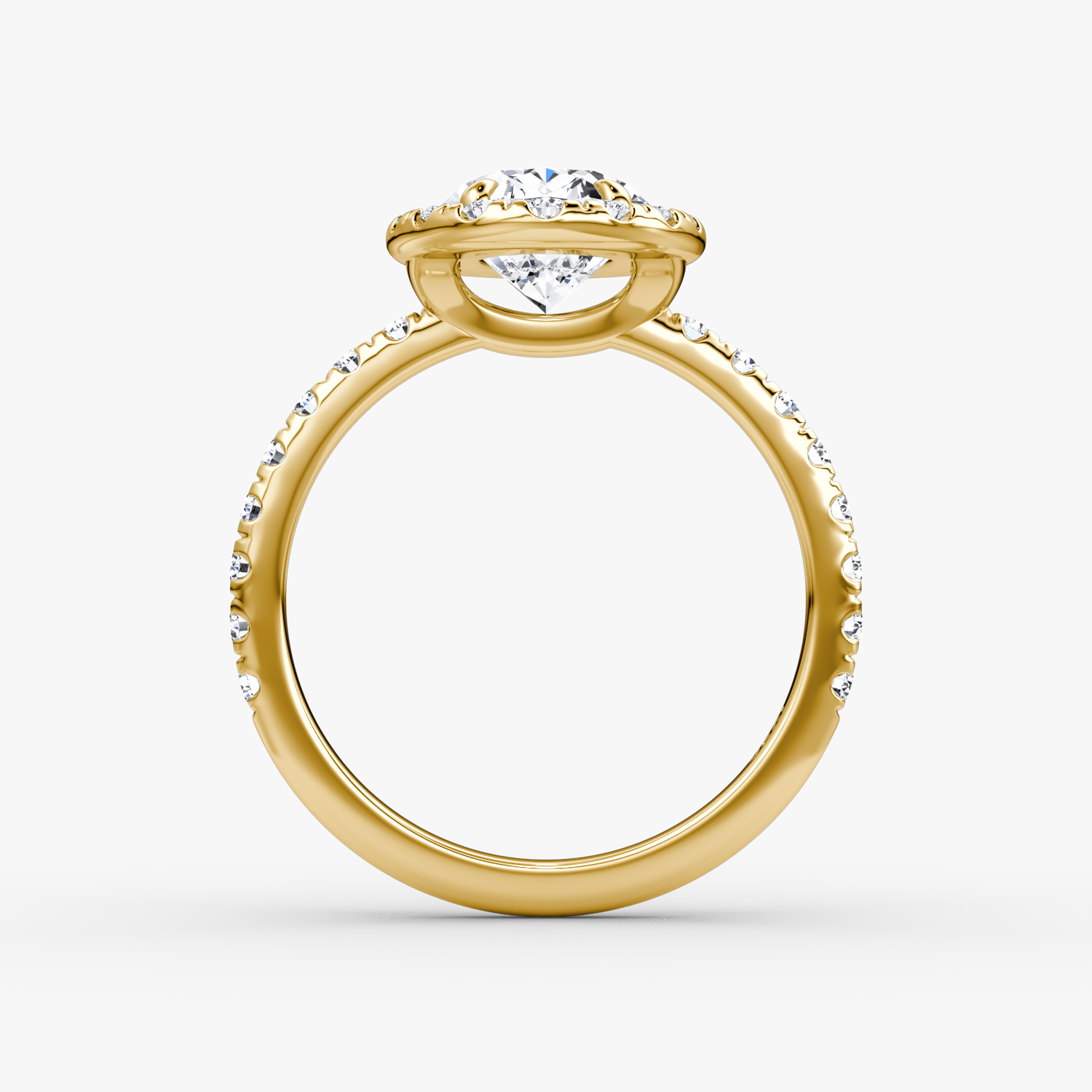 Halo | Oval | 18k | Gelbgold | bandAccent: Mit Pavé-Besatz | haloSize: large | diamondOrientation: vertical | caratWeight: other