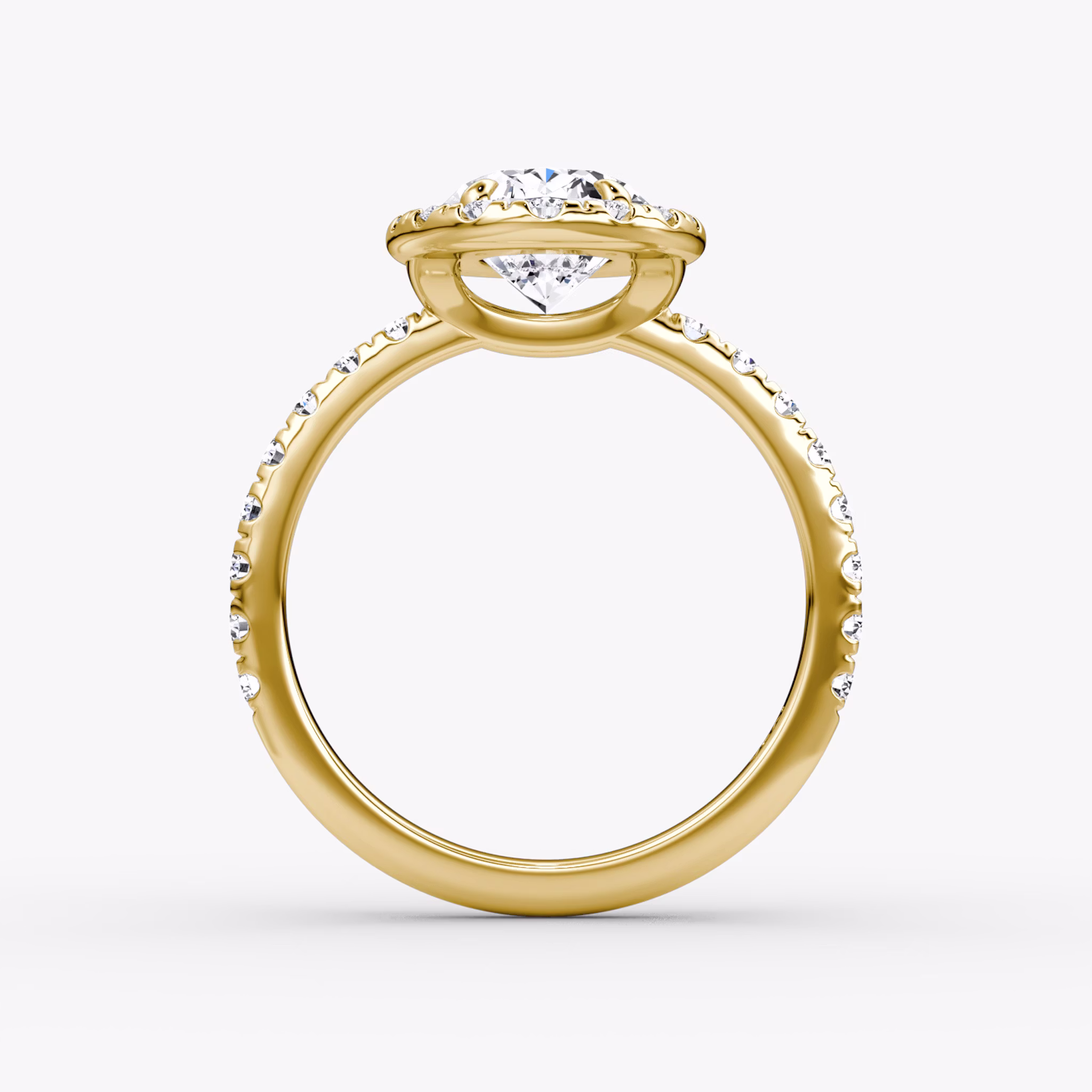 Halo | Oval | 18k | Gelbgold | bandAccent: Mit Pavé-Besatz | haloSize: large | diamondOrientation: vertical | caratWeight: other