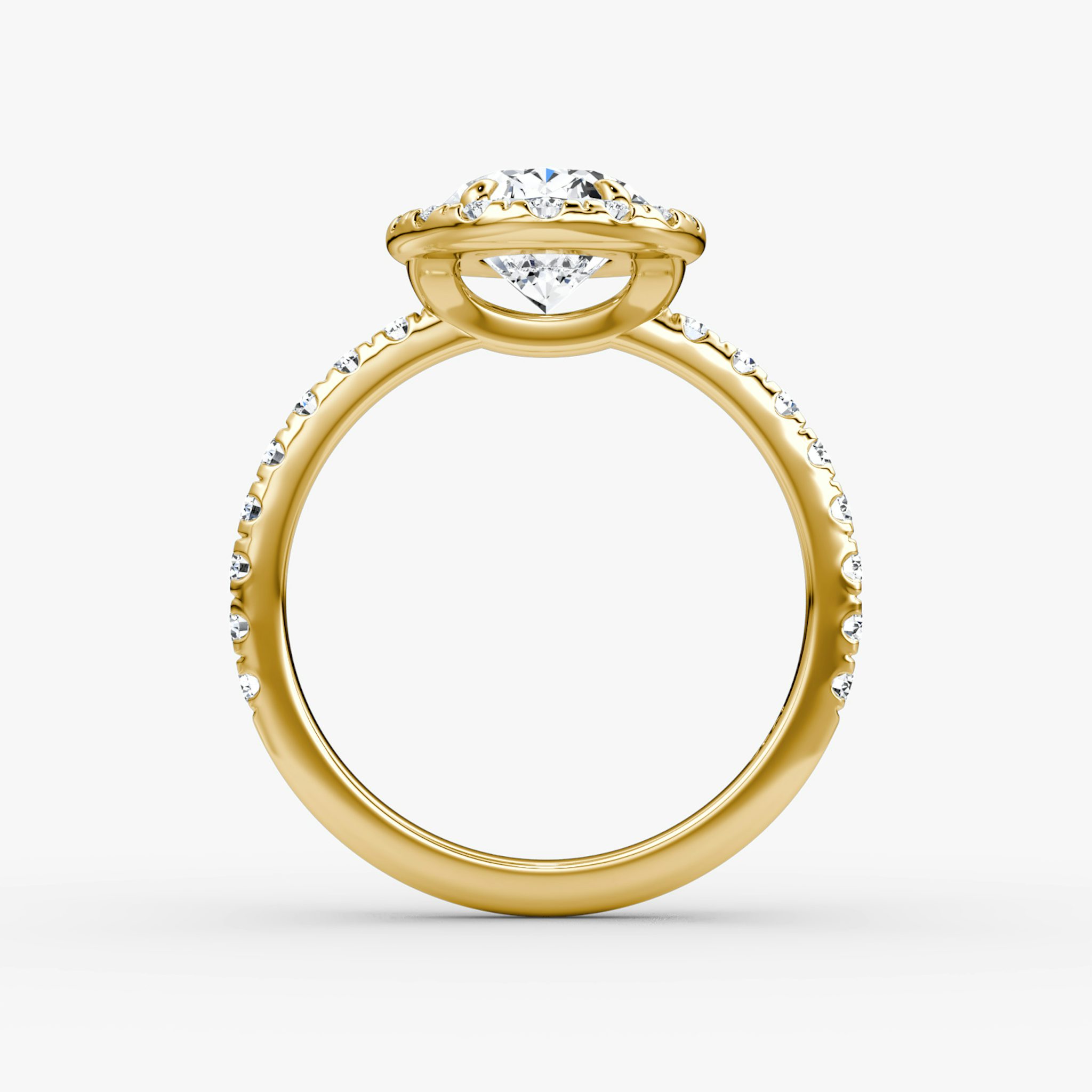 Halo | Oval | 18k | Gelbgold | bandAccent: Mit Pavé-Besatz | haloSize: large | diamondOrientation: vertical | caratWeight: other