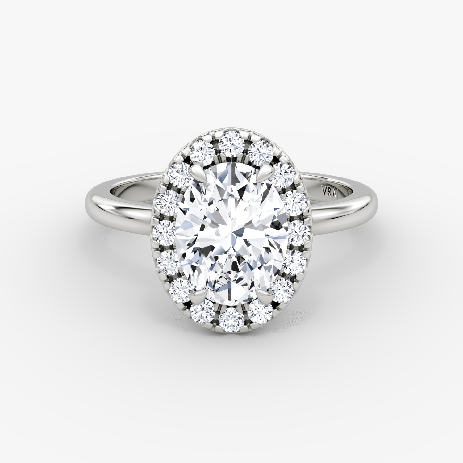 The Halo | Oval | 18k | White Gold | bandAccent: Plain | haloSize: large | diamondOrientation: vertical | caratWeight: other