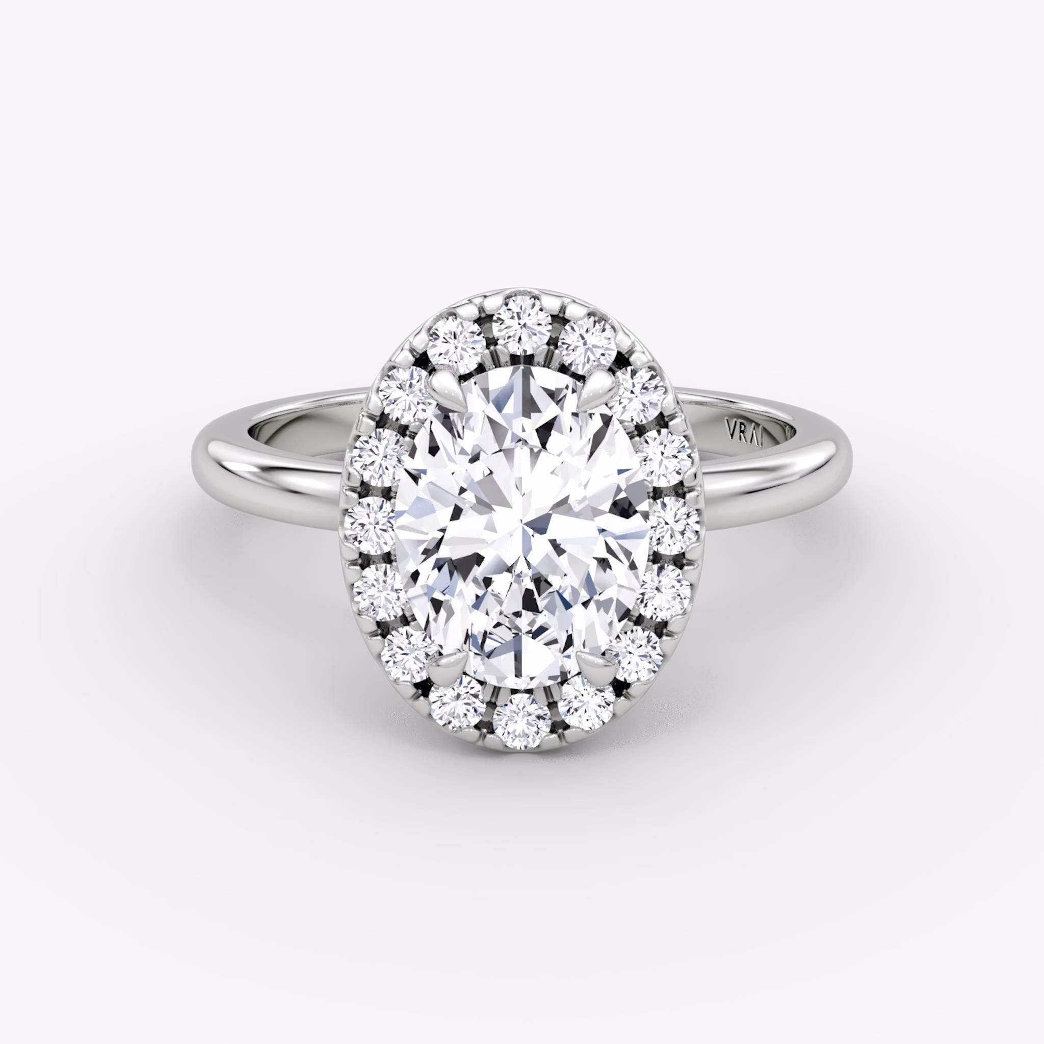 The Halo | Oval | 18k | White Gold | bandAccent: Plain | haloSize: large | diamondOrientation: vertical | caratWeight: other