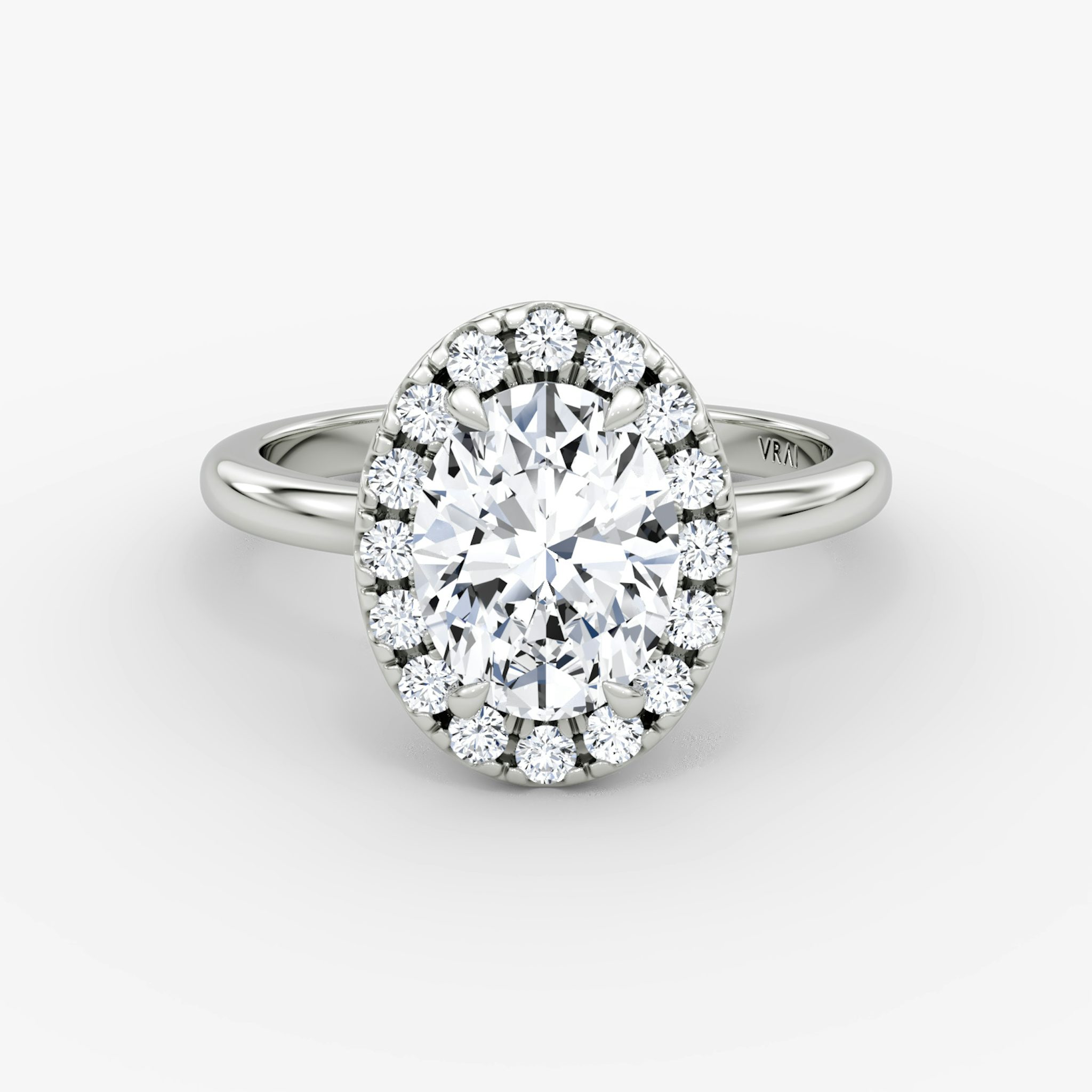 The Halo | Oval | 18k | White Gold | bandAccent: Plain | haloSize: large | diamondOrientation: vertical | caratWeight: other