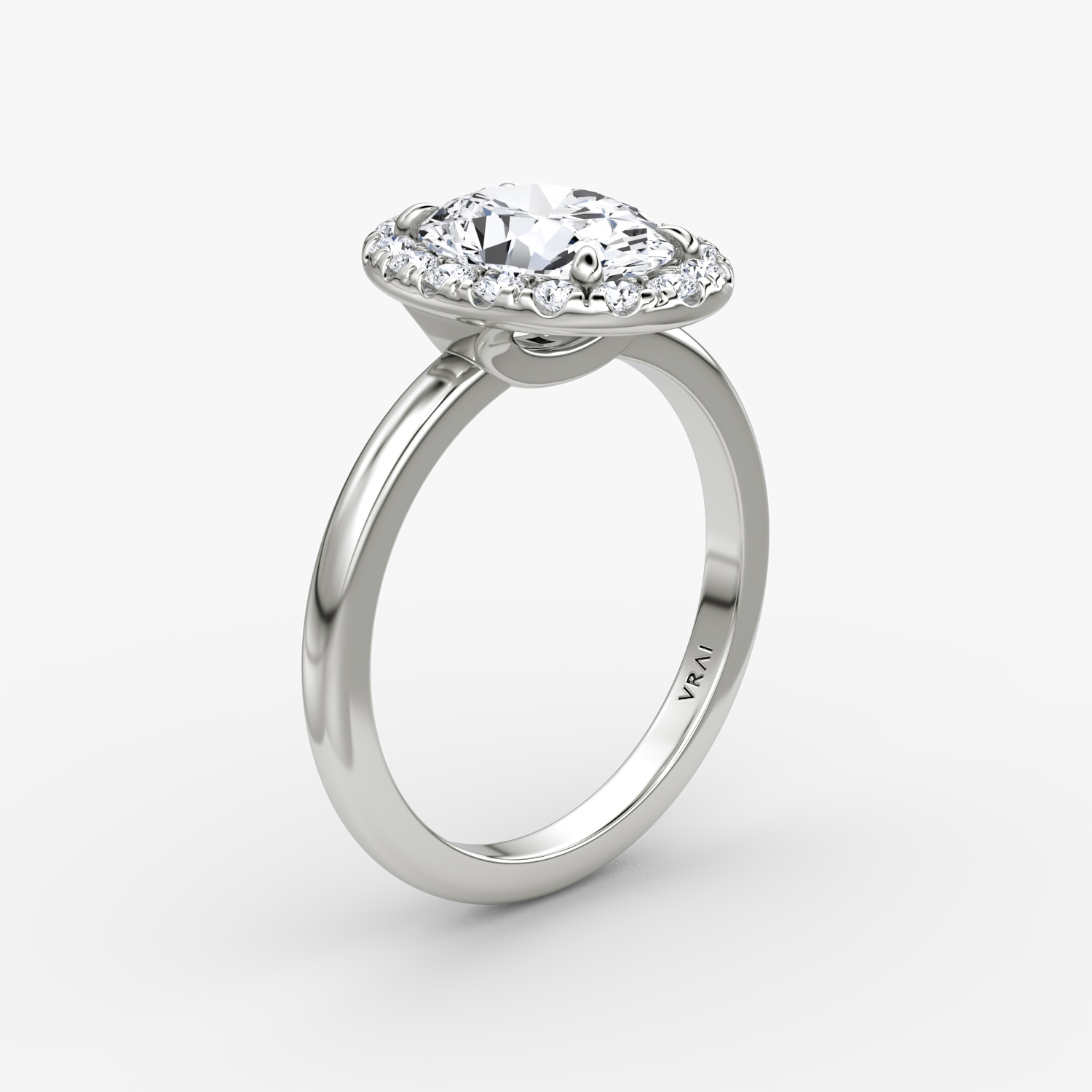 The Halo | Oval | 18k | White Gold | bandAccent: Plain | haloSize: large | diamondOrientation: vertical | caratWeight: other