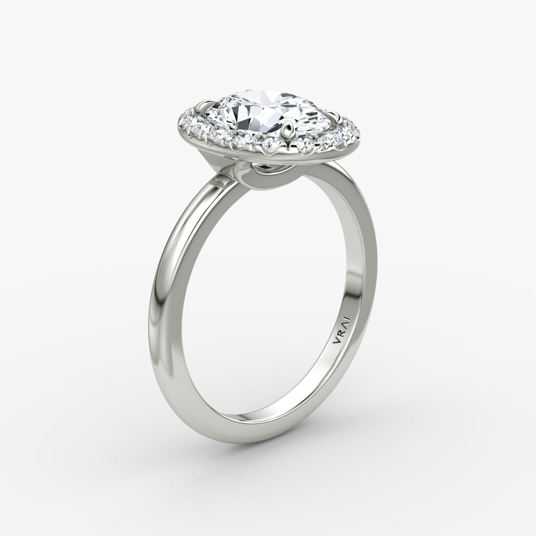 The Halo | Oval | 18k | White Gold | bandAccent: Plain | haloSize: large | diamondOrientation: vertical | caratWeight: other