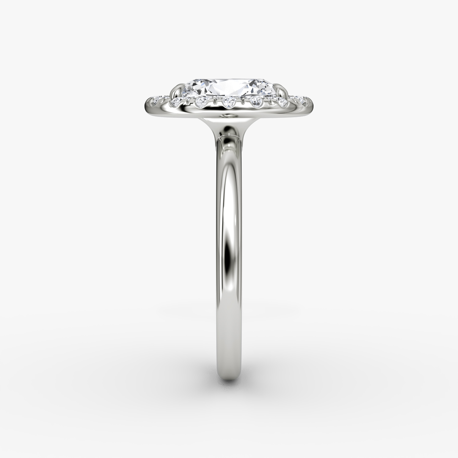 The Halo | Oval | 18k | White Gold | bandAccent: Plain | haloSize: large | diamondOrientation: vertical | caratWeight: other