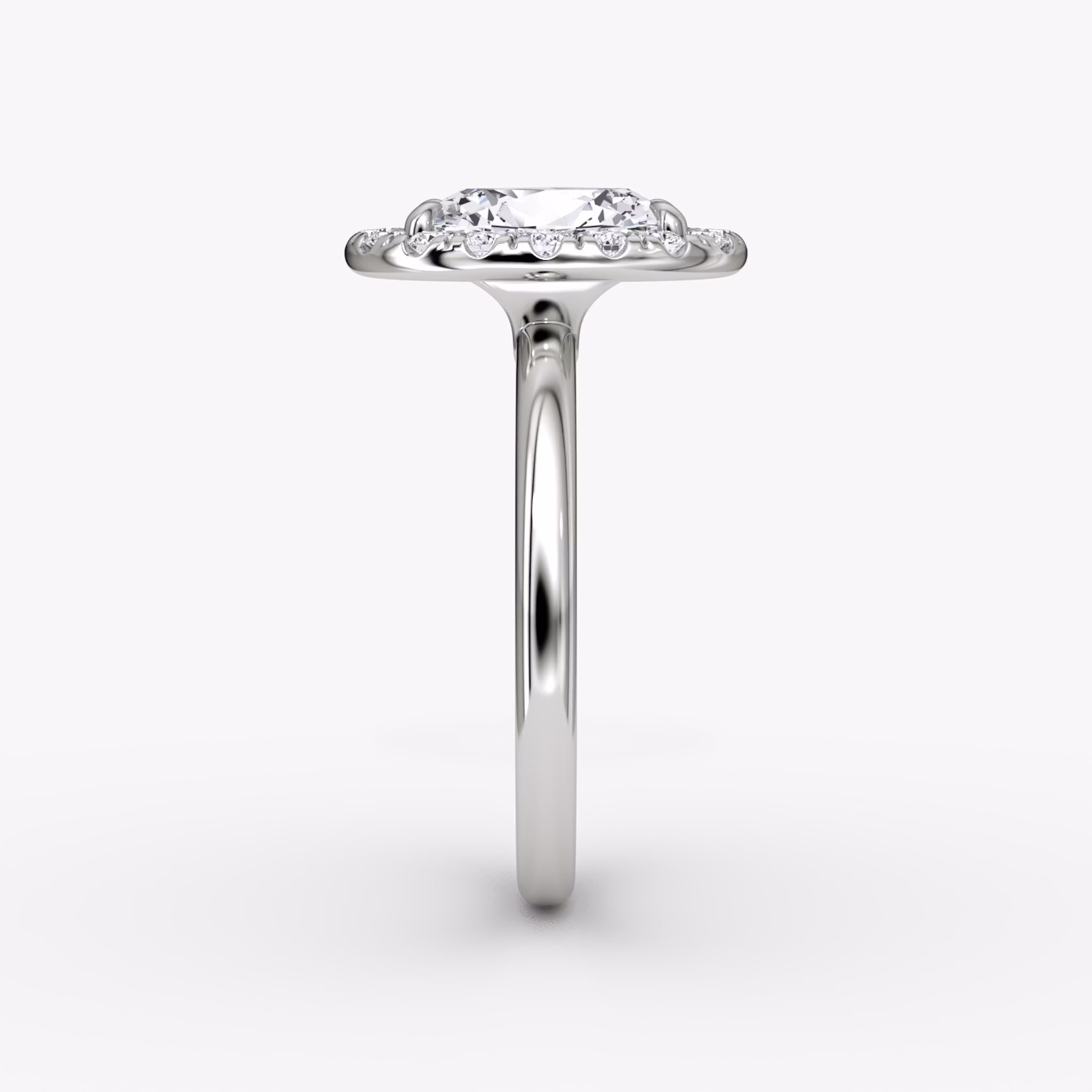 The Halo | Oval | 18k | White Gold | bandAccent: Plain | haloSize: large | diamondOrientation: vertical | caratWeight: other