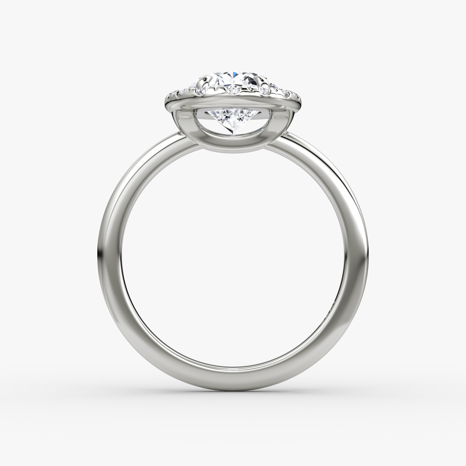 The Halo | Oval | 18k | White Gold | bandAccent: Plain | haloSize: large | diamondOrientation: vertical | caratWeight: other