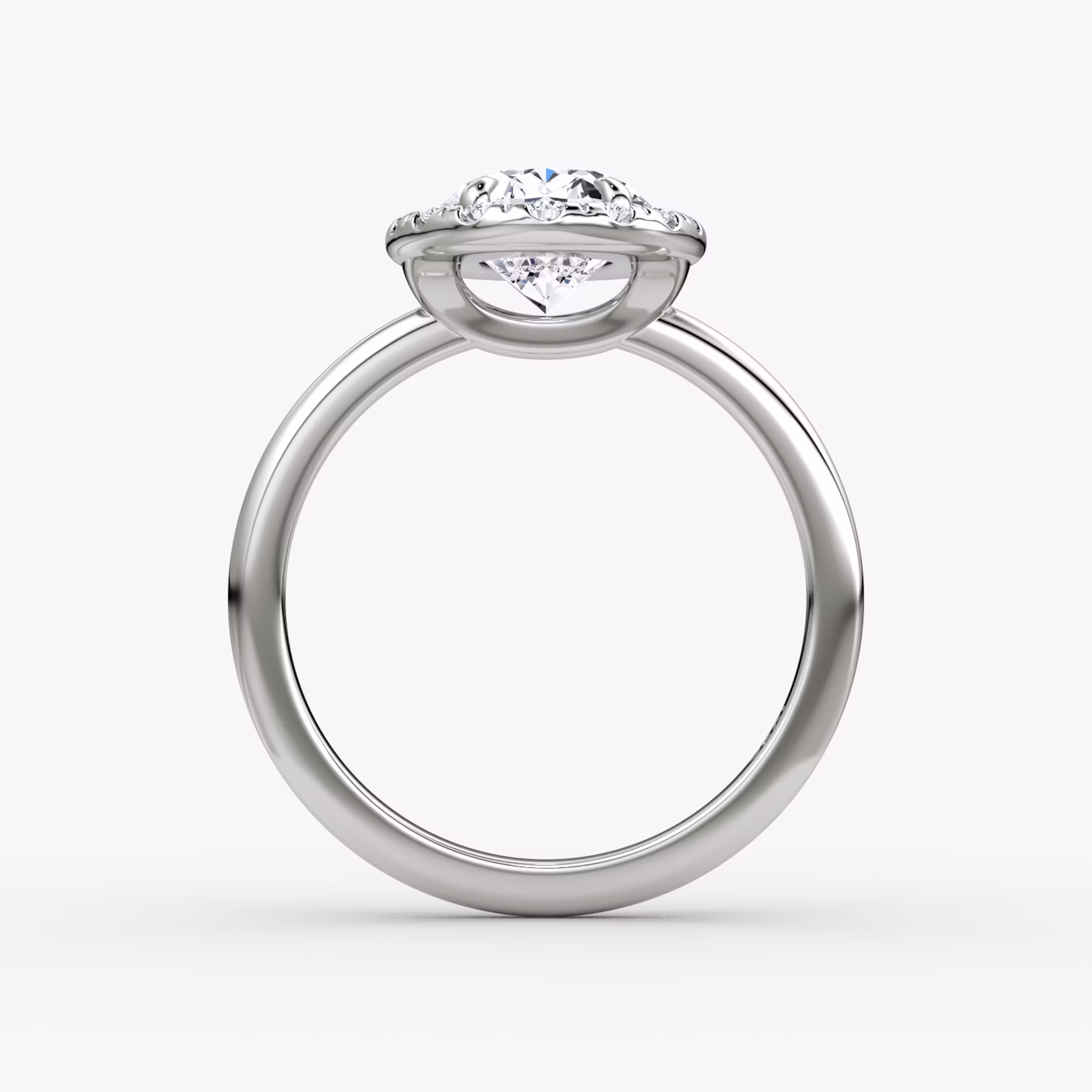 The Halo | Oval | 18k | White Gold | bandAccent: Plain | haloSize: large | diamondOrientation: vertical | caratWeight: other