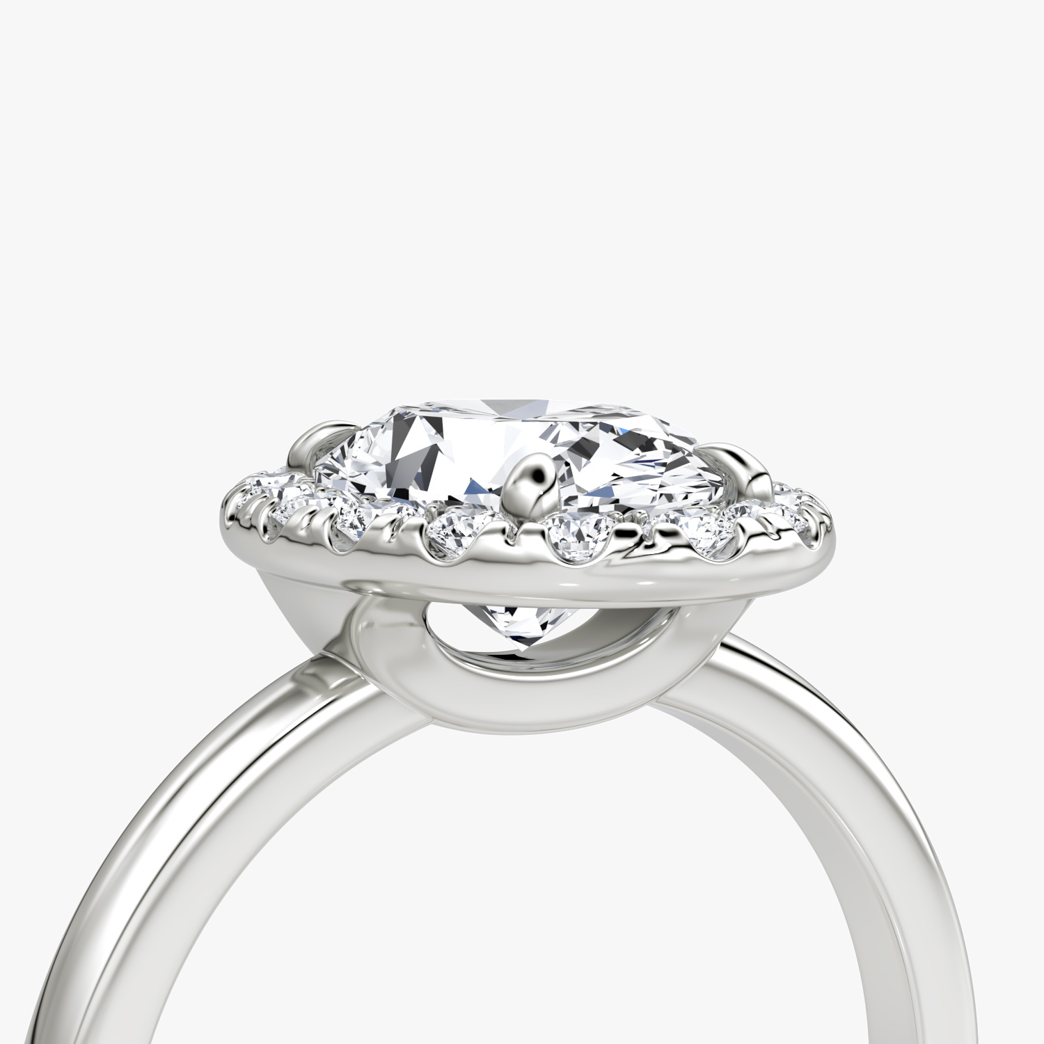 The Halo | Oval | 18k | White Gold | bandAccent: Plain | haloSize: large | diamondOrientation: vertical | caratWeight: other