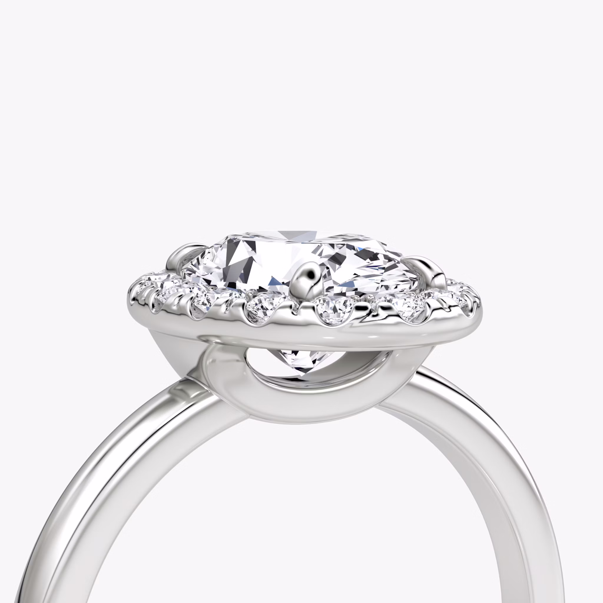 The Halo | Oval | 18k | White Gold | bandAccent: Plain | haloSize: large | diamondOrientation: vertical | caratWeight: other