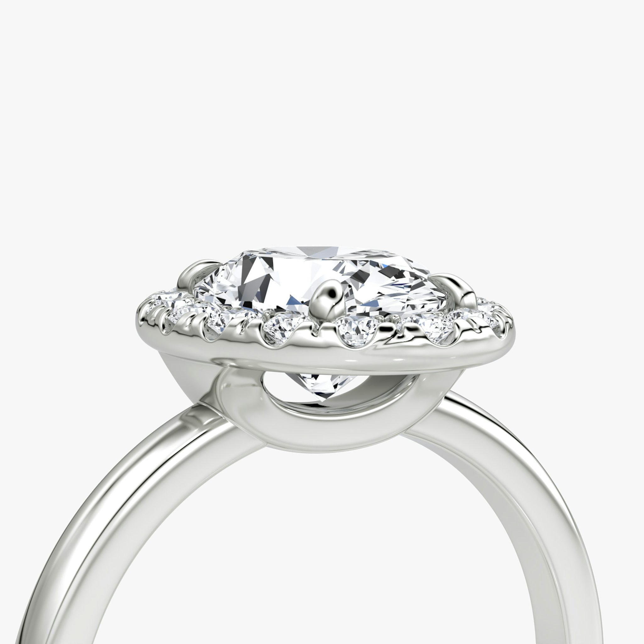 The Halo | Oval | 18k | White Gold | bandAccent: Plain | haloSize: large | diamondOrientation: vertical | caratWeight: other