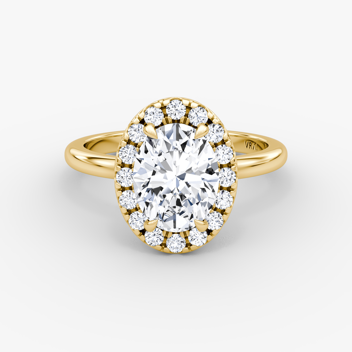The Halo | Oval | 18k | Yellow Gold | bandAccent: Plain | haloSize: large | diamondOrientation: vertical | caratWeight: other