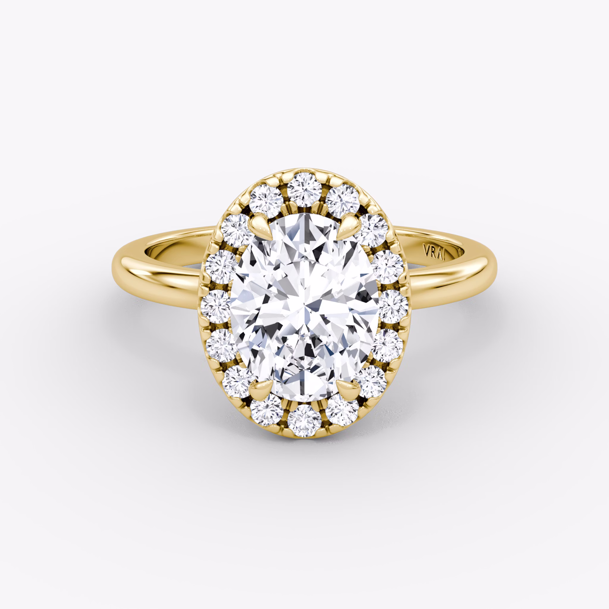The Halo | Oval | 18k | Yellow Gold | bandAccent: Plain | haloSize: large | diamondOrientation: vertical | caratWeight: other