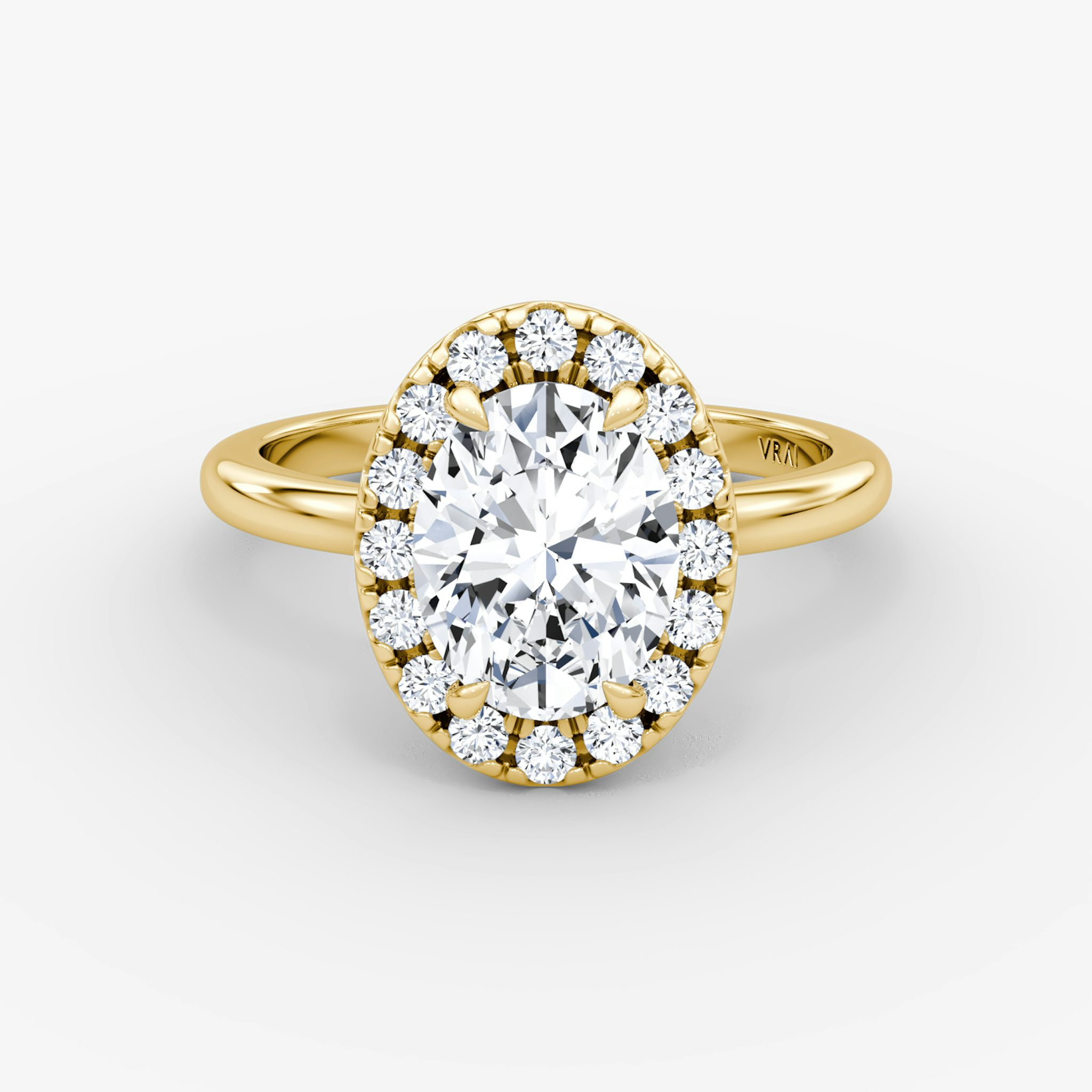 The Halo | Oval | 18k | Yellow Gold | bandAccent: Plain | haloSize: large | diamondOrientation: vertical | caratWeight: other
