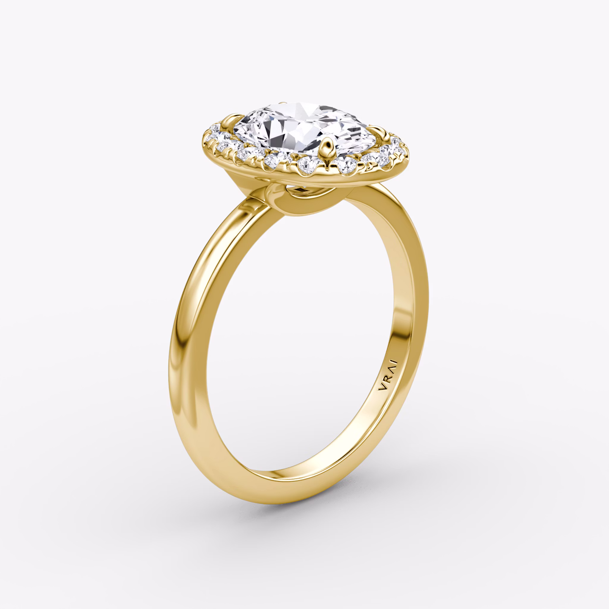 The Halo | Oval | 18k | Yellow Gold | bandAccent: Plain | haloSize: large | diamondOrientation: vertical | caratWeight: other