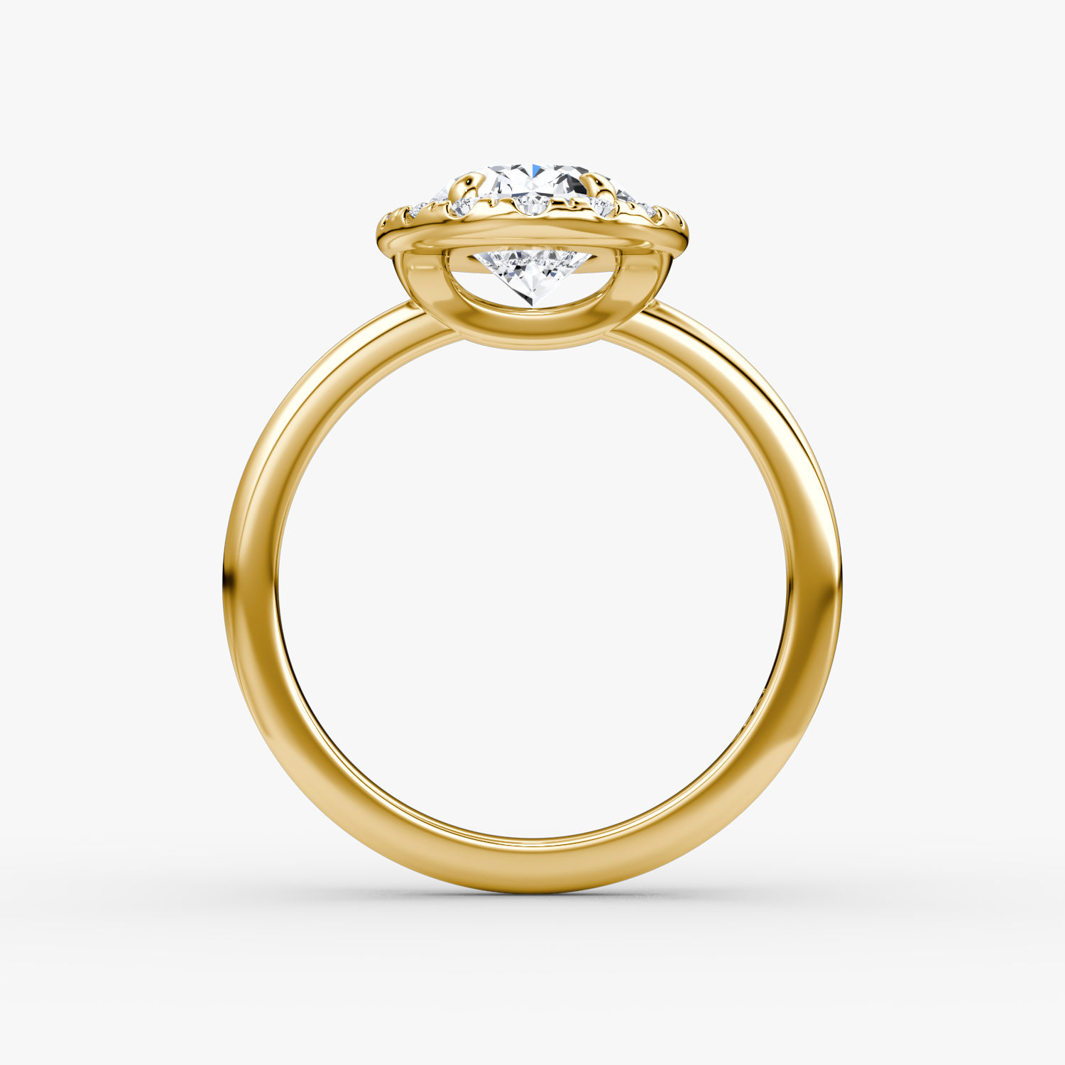 The Halo | Oval | 18k | Yellow Gold | bandAccent: Plain | haloSize: large | diamondOrientation: vertical | caratWeight: other