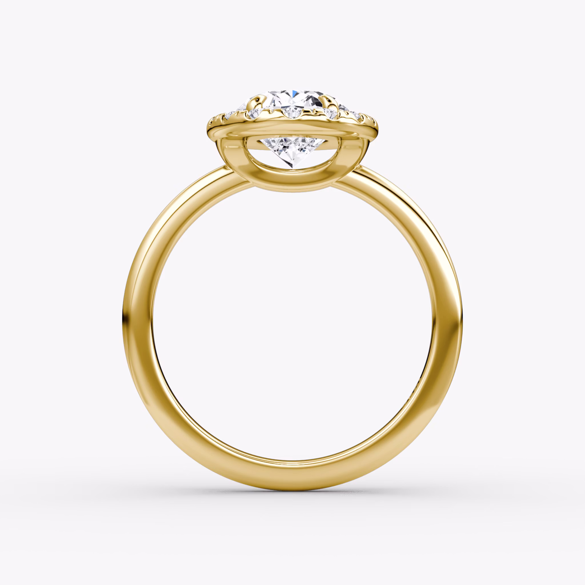 The Halo | Oval | 18k | Yellow Gold | bandAccent: Plain | haloSize: large | diamondOrientation: vertical | caratWeight: other
