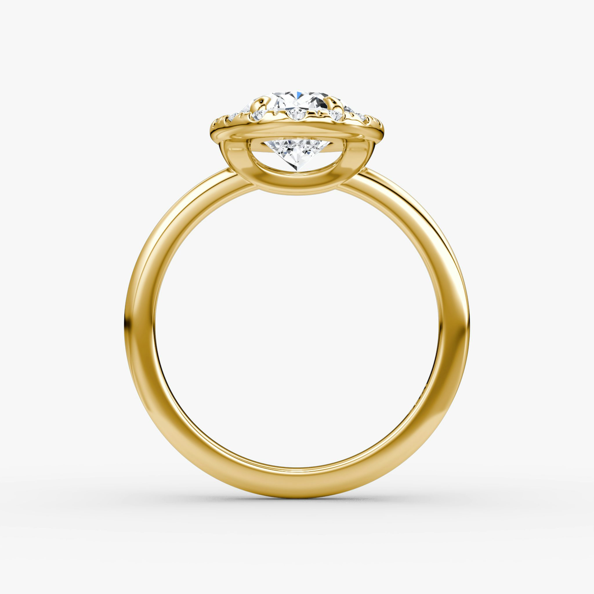 The Halo | Oval | 18k | Yellow Gold | bandAccent: Plain | haloSize: large | diamondOrientation: vertical | caratWeight: other