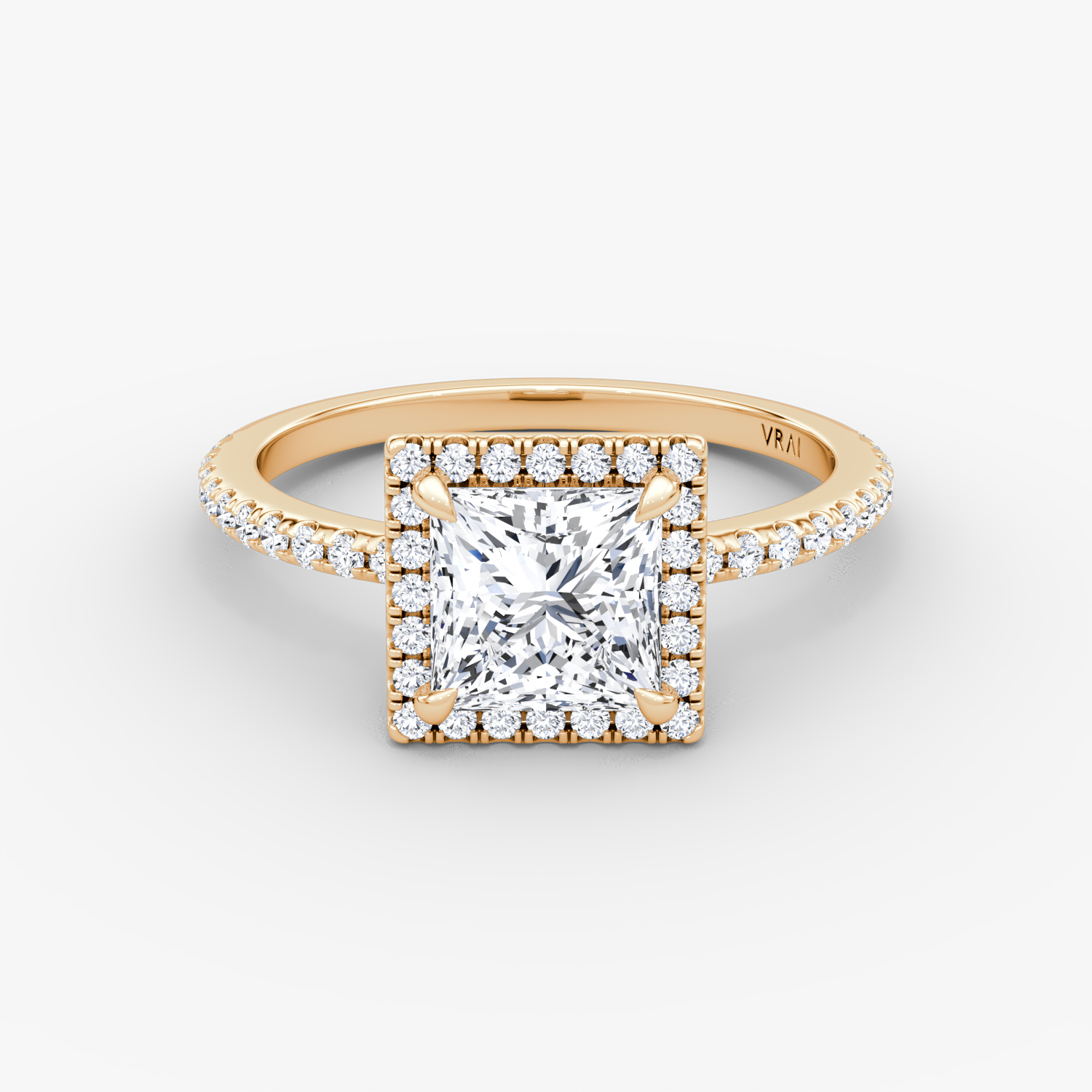 The Halo | Princess | 14k | Rose Gold | bandAccent: Pavé | haloSize: original | diamondOrientation: vertical | caratWeight: other