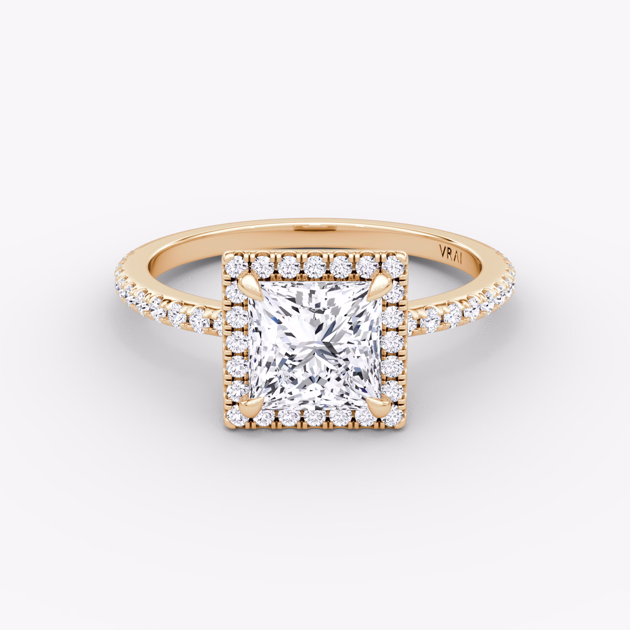 The Halo | Princess | 14k | Rose Gold | bandAccent: Pavé | haloSize: original | diamondOrientation: vertical | caratWeight: other