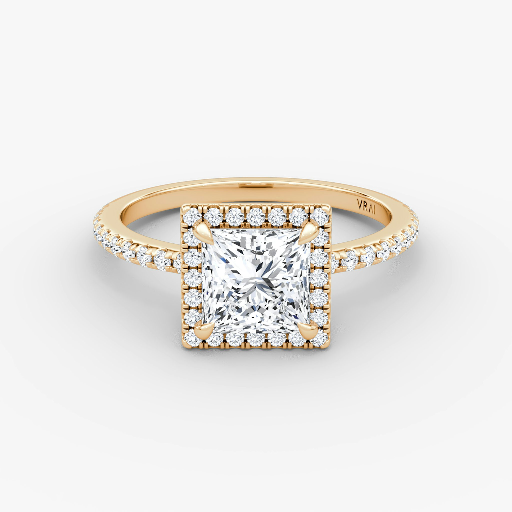 The Halo | Princess | 14k | Rose Gold | bandAccent: Pavé | haloSize: original | diamondOrientation: vertical | caratWeight: other