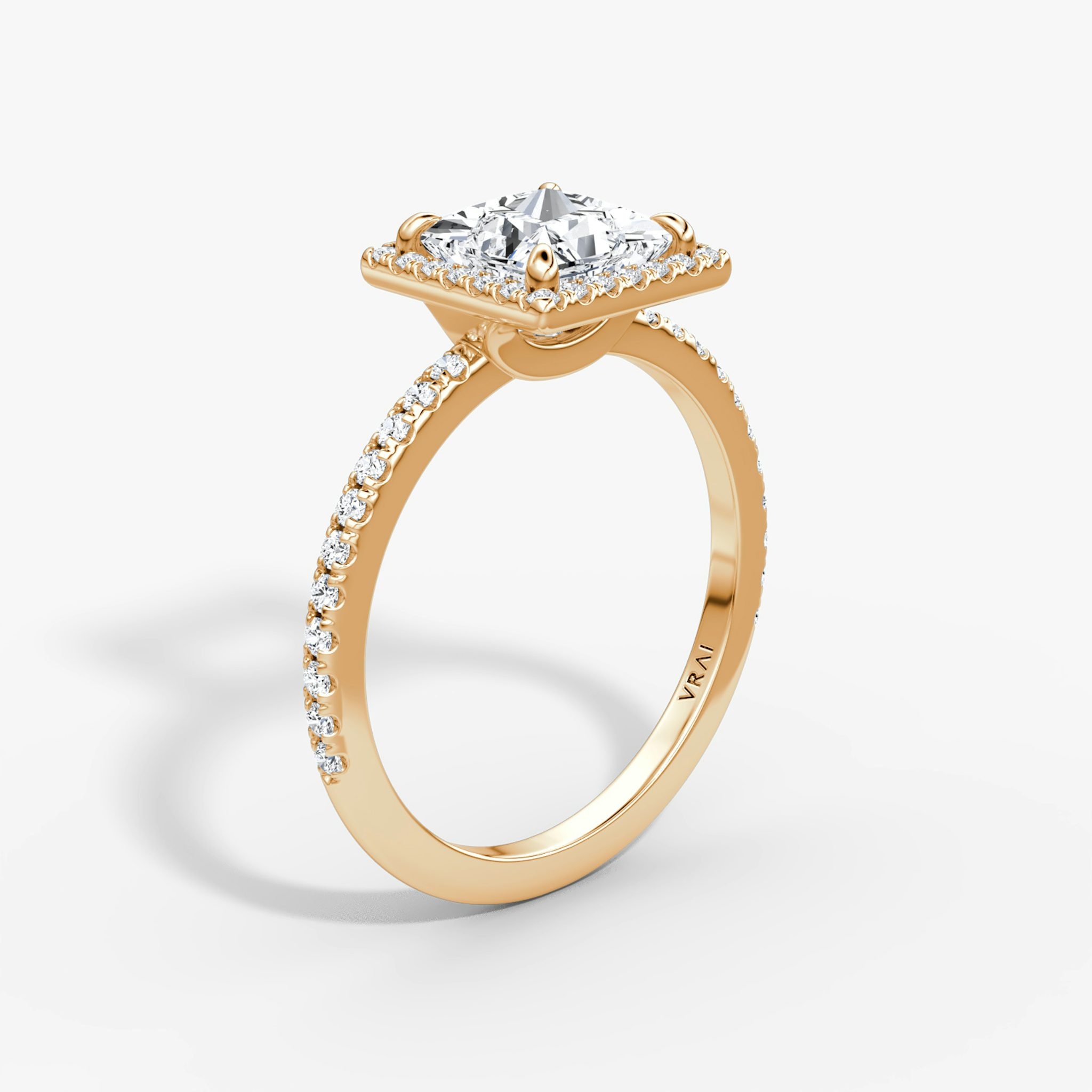 The Halo | Princess | 14k | Rose Gold | bandAccent: Pavé | haloSize: original | diamondOrientation: vertical | caratWeight: other