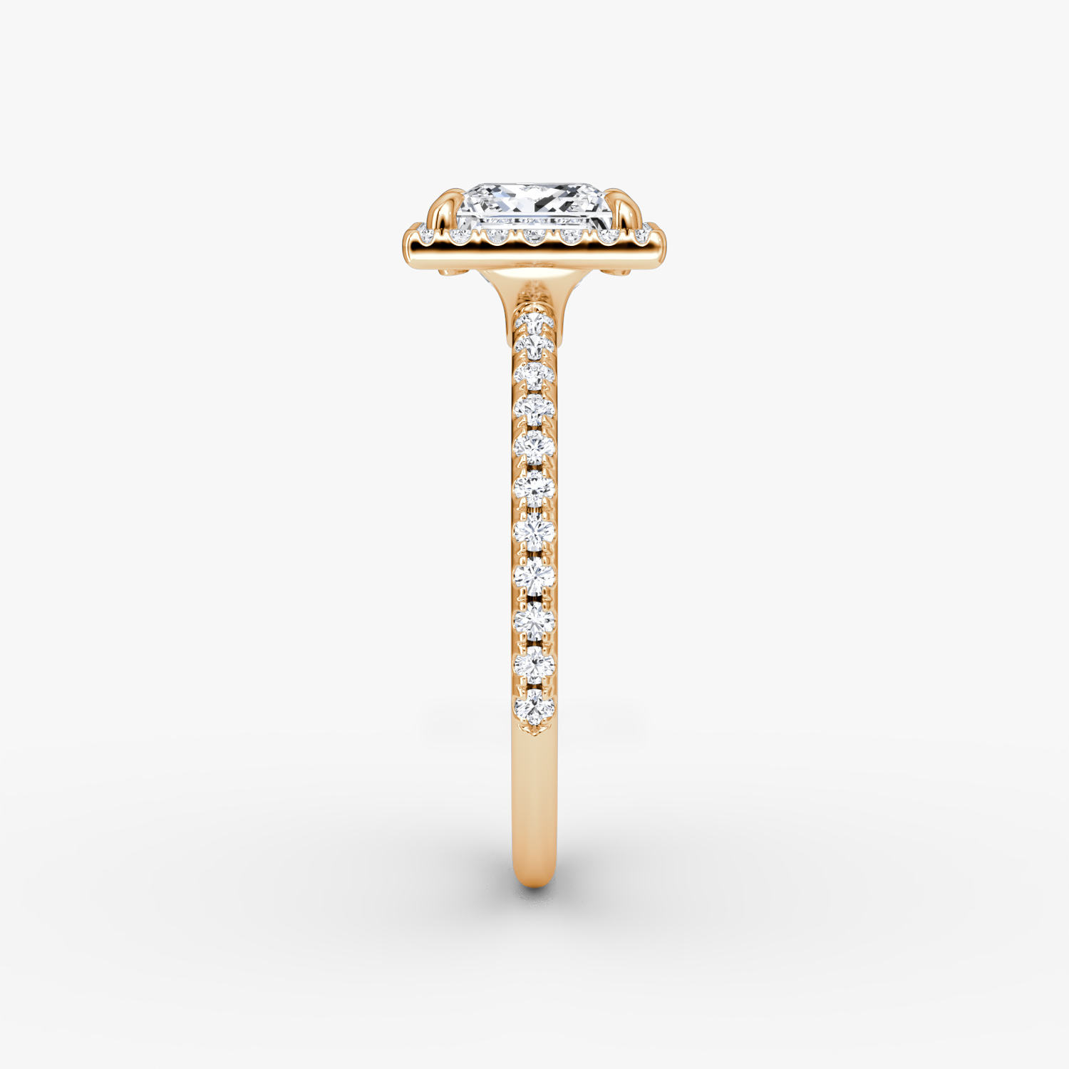 The Halo | Princess | 14k | Rose Gold | bandAccent: Pavé | haloSize: original | diamondOrientation: vertical | caratWeight: other