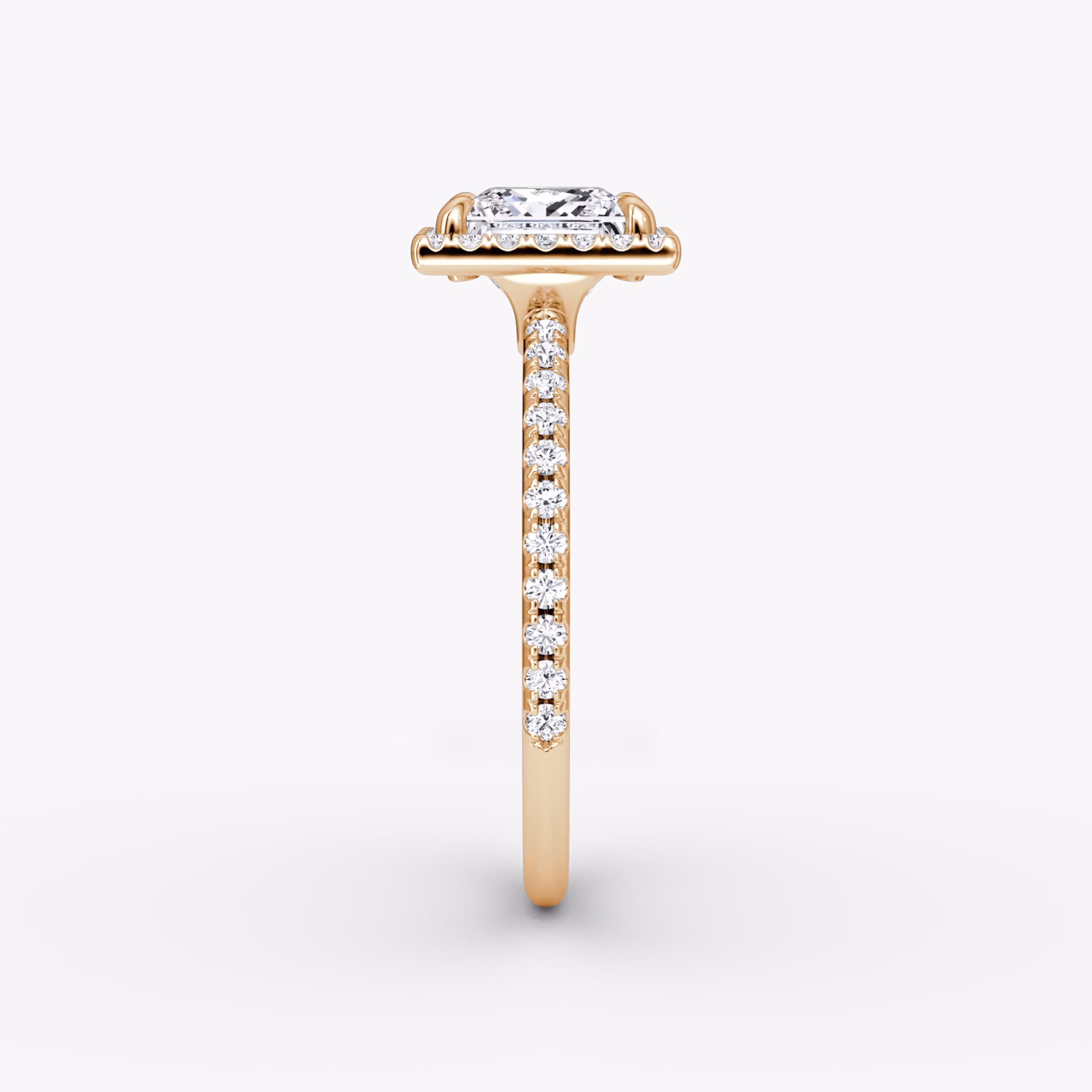 The Halo | Princess | 14k | Rose Gold | bandAccent: Pavé | haloSize: original | diamondOrientation: vertical | caratWeight: other