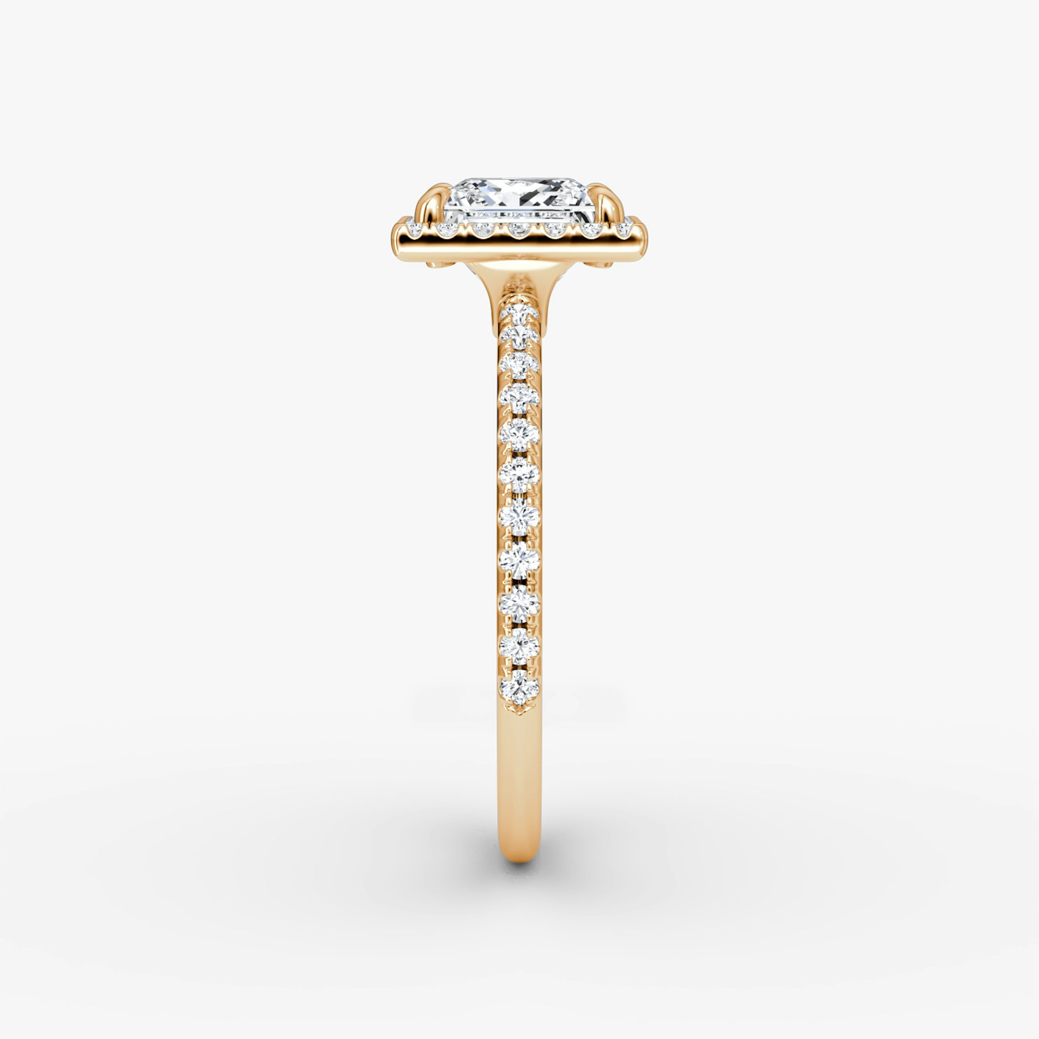 The Halo | Princess | 14k | Rose Gold | bandAccent: Pavé | haloSize: original | diamondOrientation: vertical | caratWeight: other