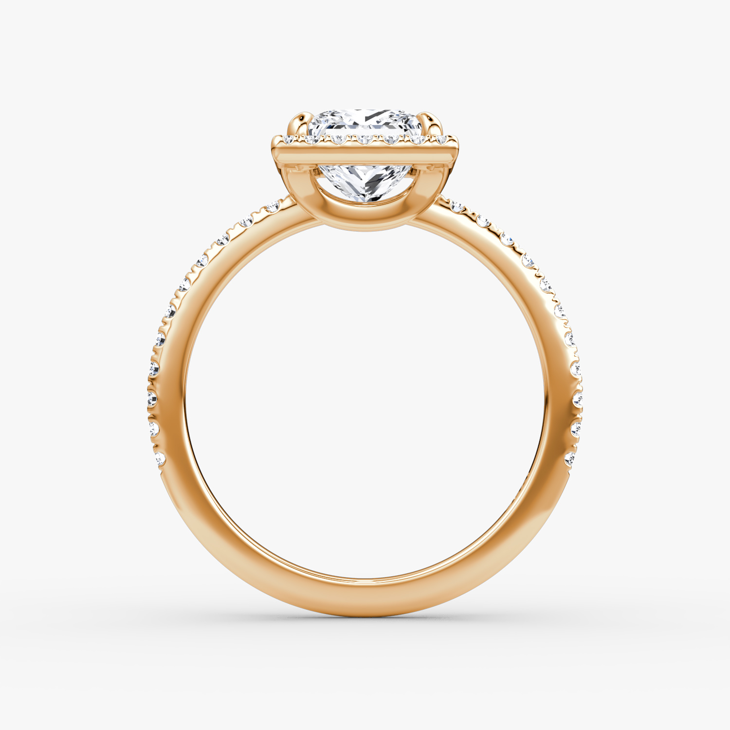 The Halo | Princess | 14k | Rose Gold | bandAccent: Pavé | haloSize: original | diamondOrientation: vertical | caratWeight: other