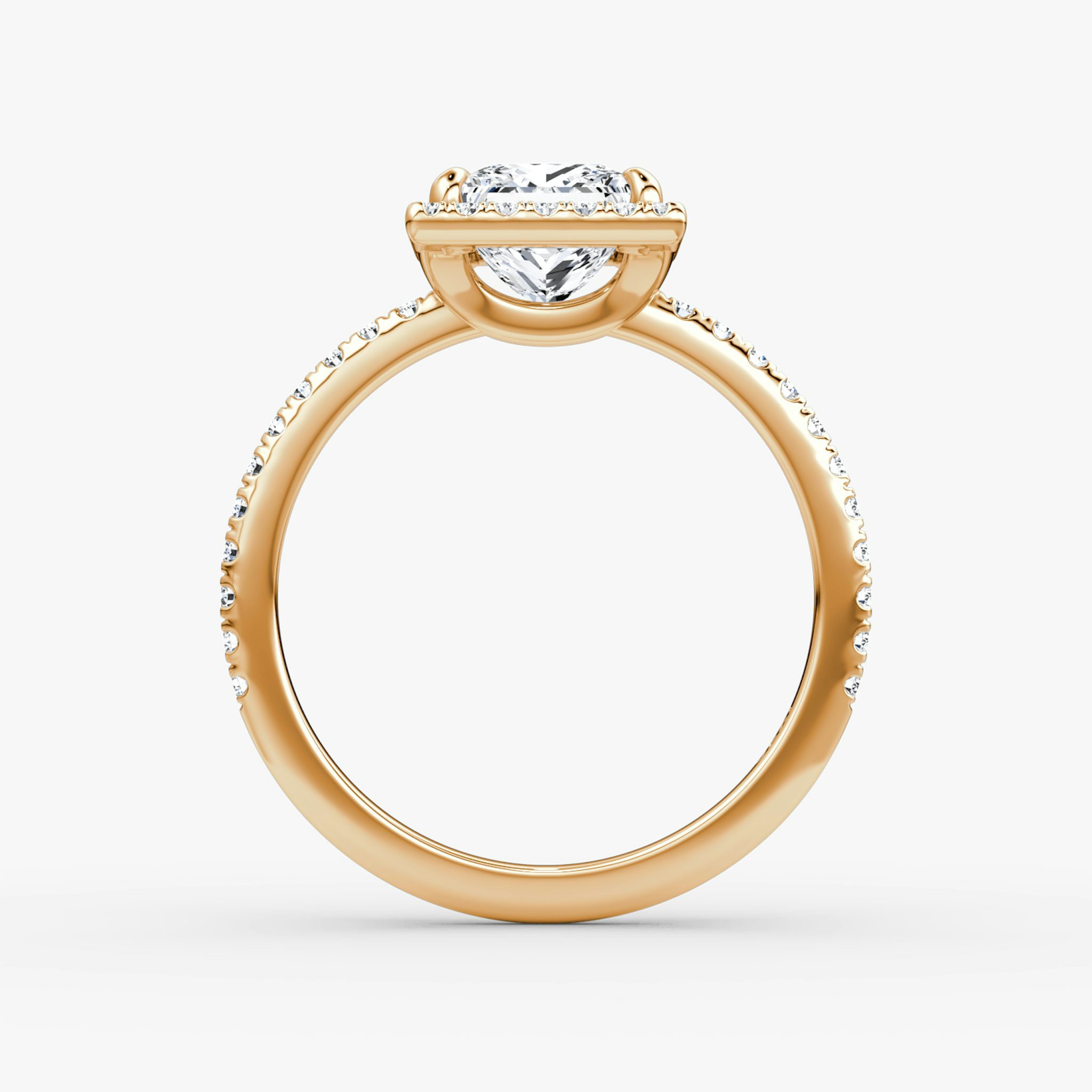 The Halo | Princess | 14k | Rose Gold | bandAccent: Pavé | haloSize: original | diamondOrientation: vertical | caratWeight: other