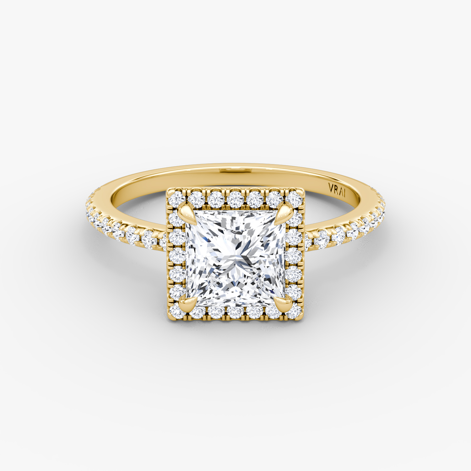 The Halo | Princess | 18k | Yellow Gold | bandAccent: Pavé | haloSize: original | diamondOrientation: vertical | caratWeight: other