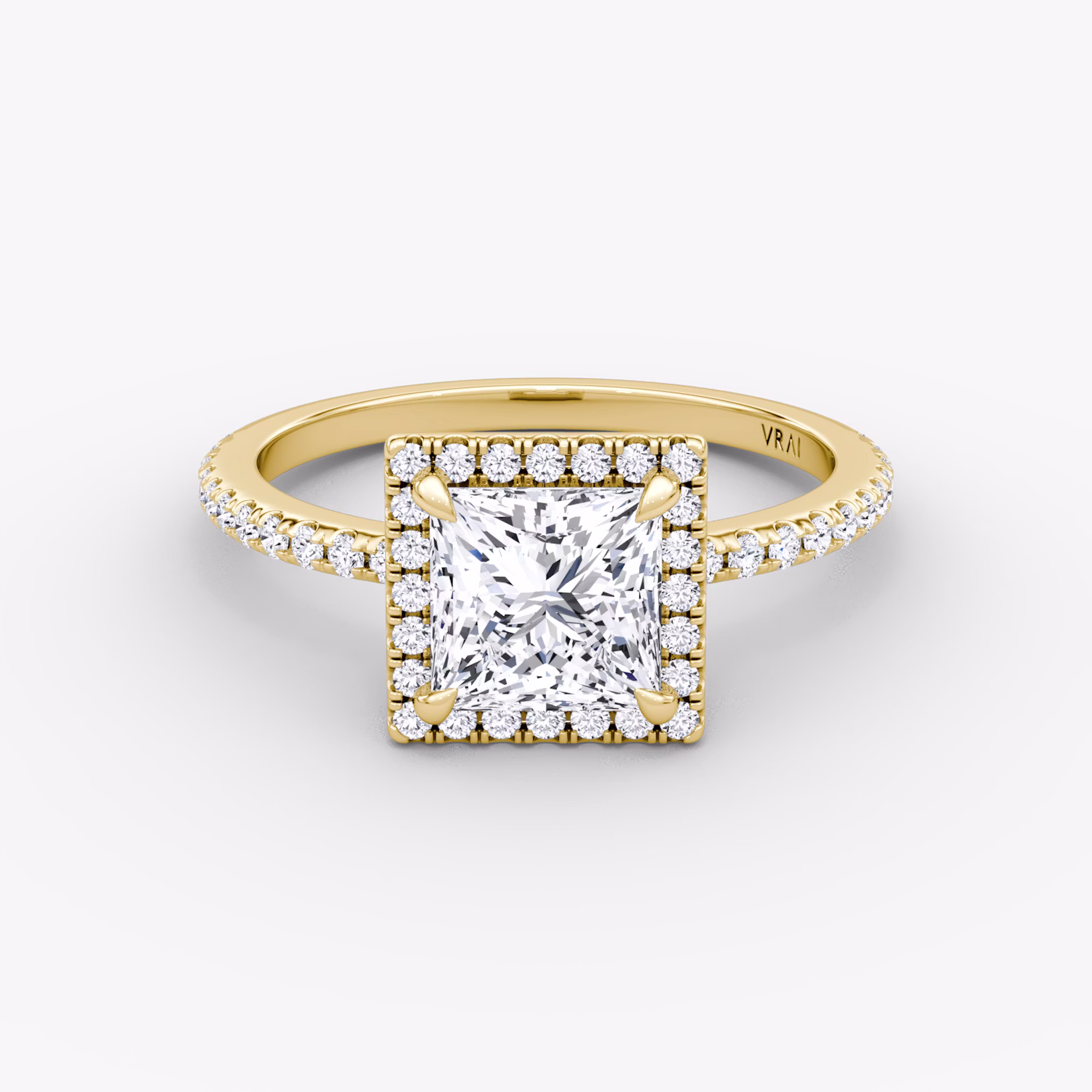 The Halo | Princess | 18k | Yellow Gold | bandAccent: Pavé | haloSize: original | diamondOrientation: vertical | caratWeight: other
