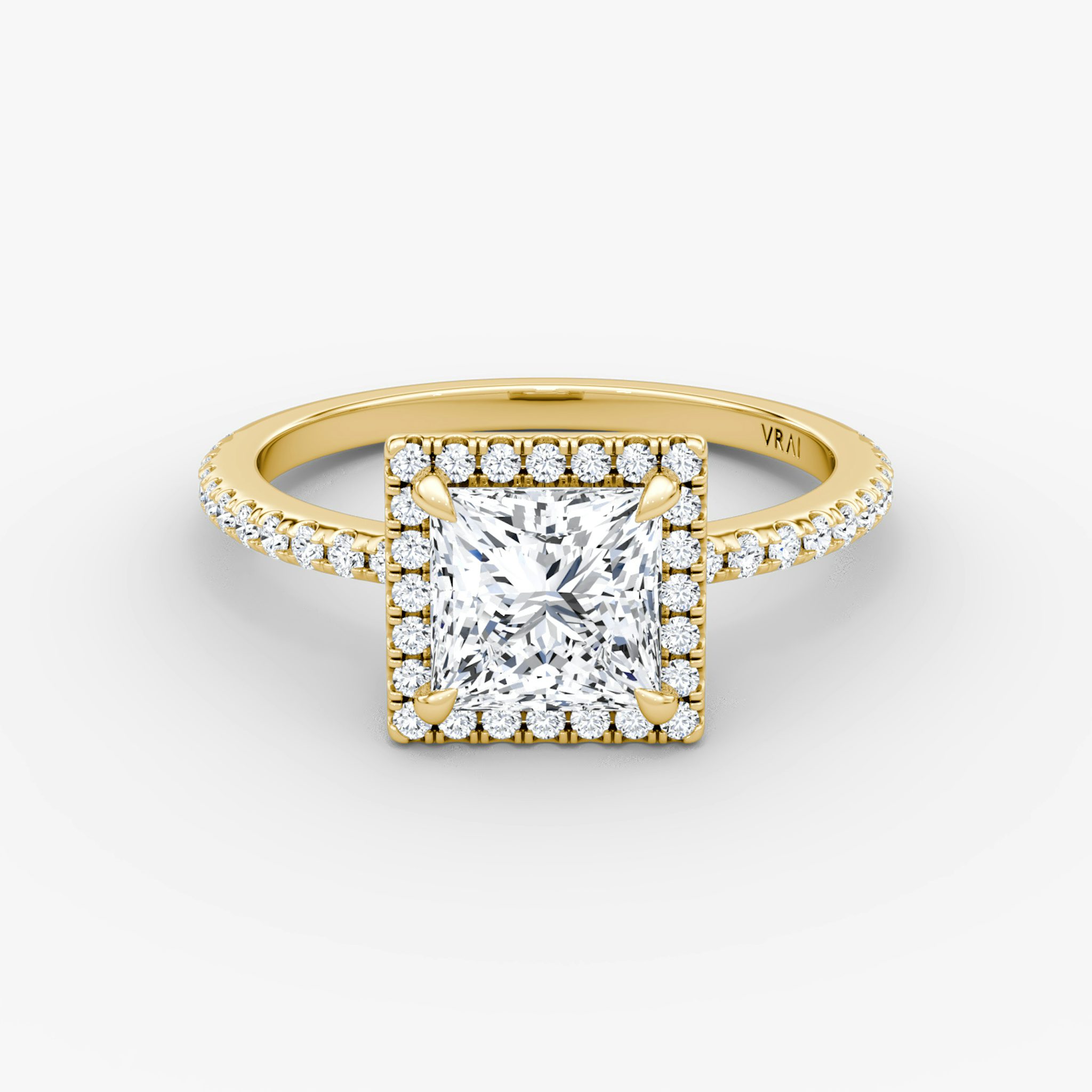The Halo | Princess | 18k | Yellow Gold | bandAccent: Pavé | haloSize: original | diamondOrientation: vertical | caratWeight: other