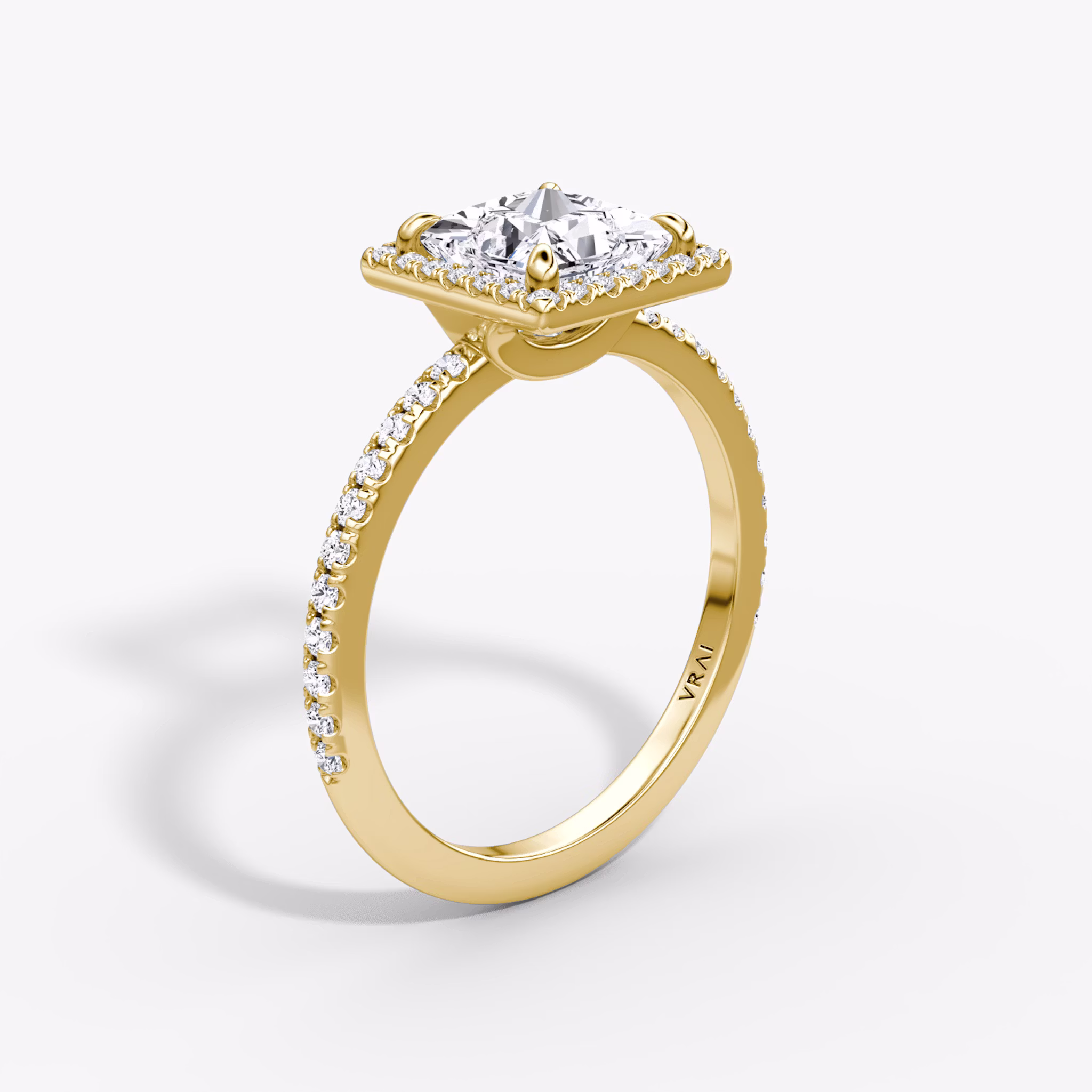 The Halo | Princess | 18k | Yellow Gold | bandAccent: Pavé | haloSize: original | diamondOrientation: vertical | caratWeight: other