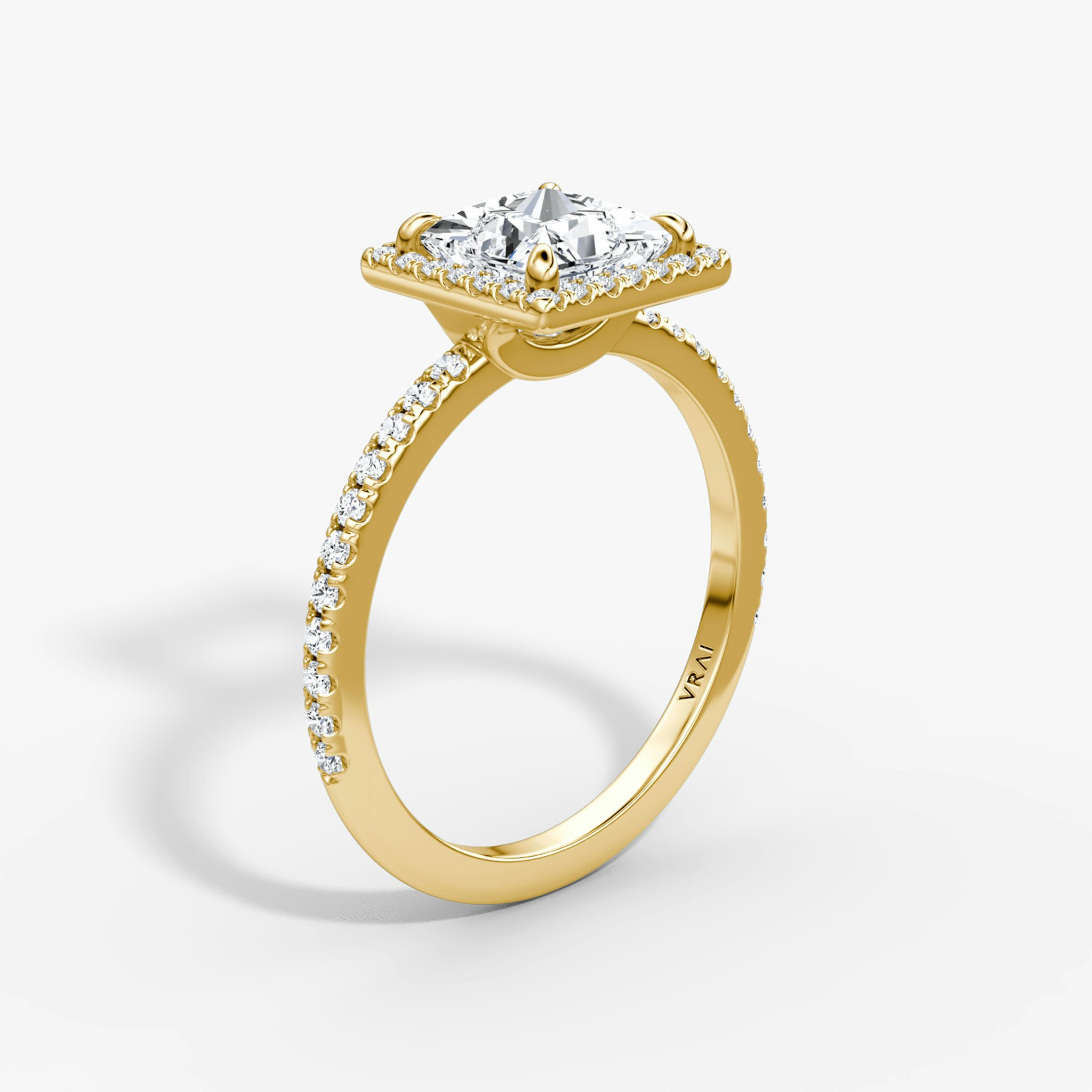 The Halo | Princess | 18k | Yellow Gold | bandAccent: Pavé | haloSize: original | diamondOrientation: vertical | caratWeight: other