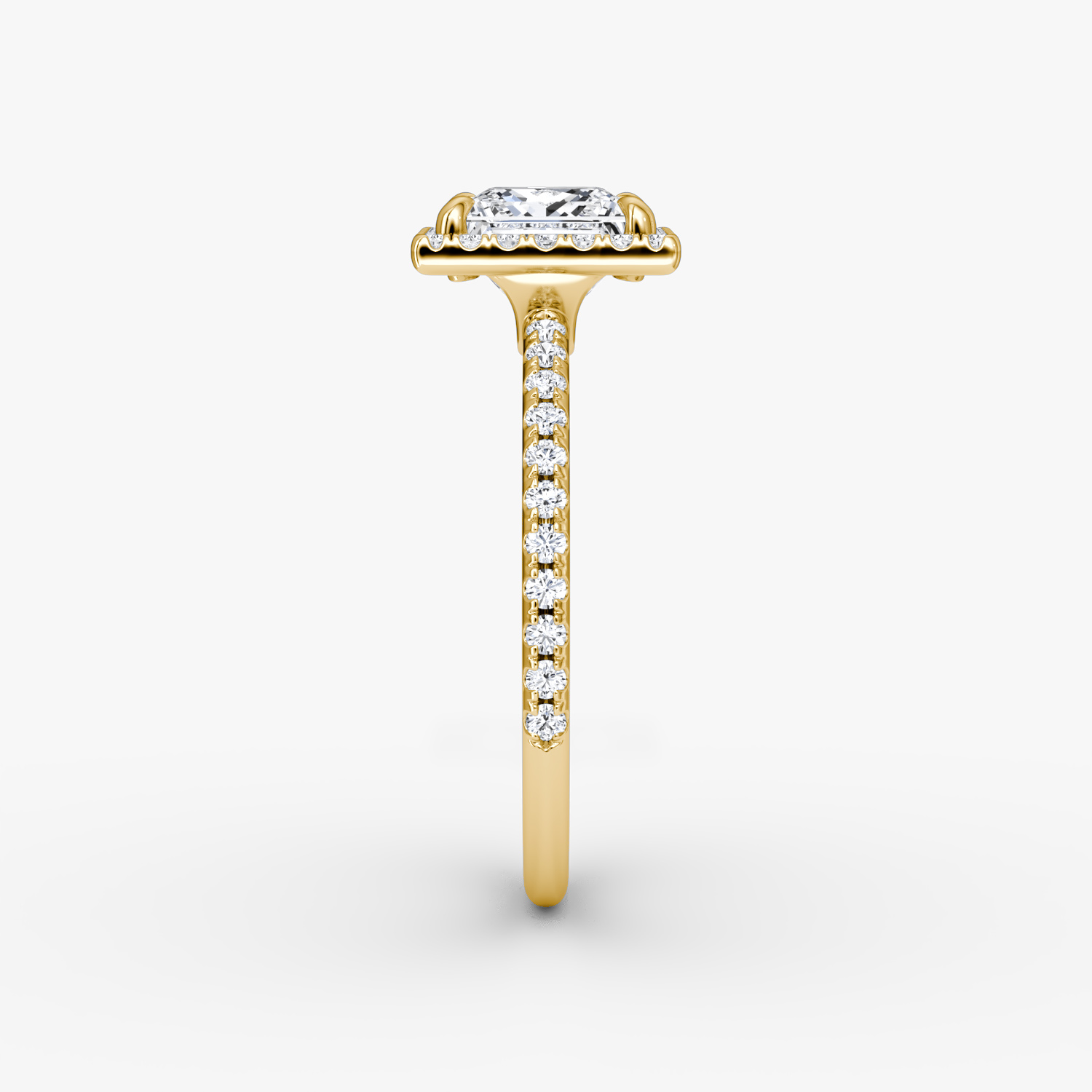 The Halo | Princess | 18k | Yellow Gold | bandAccent: Pavé | haloSize: original | diamondOrientation: vertical | caratWeight: other