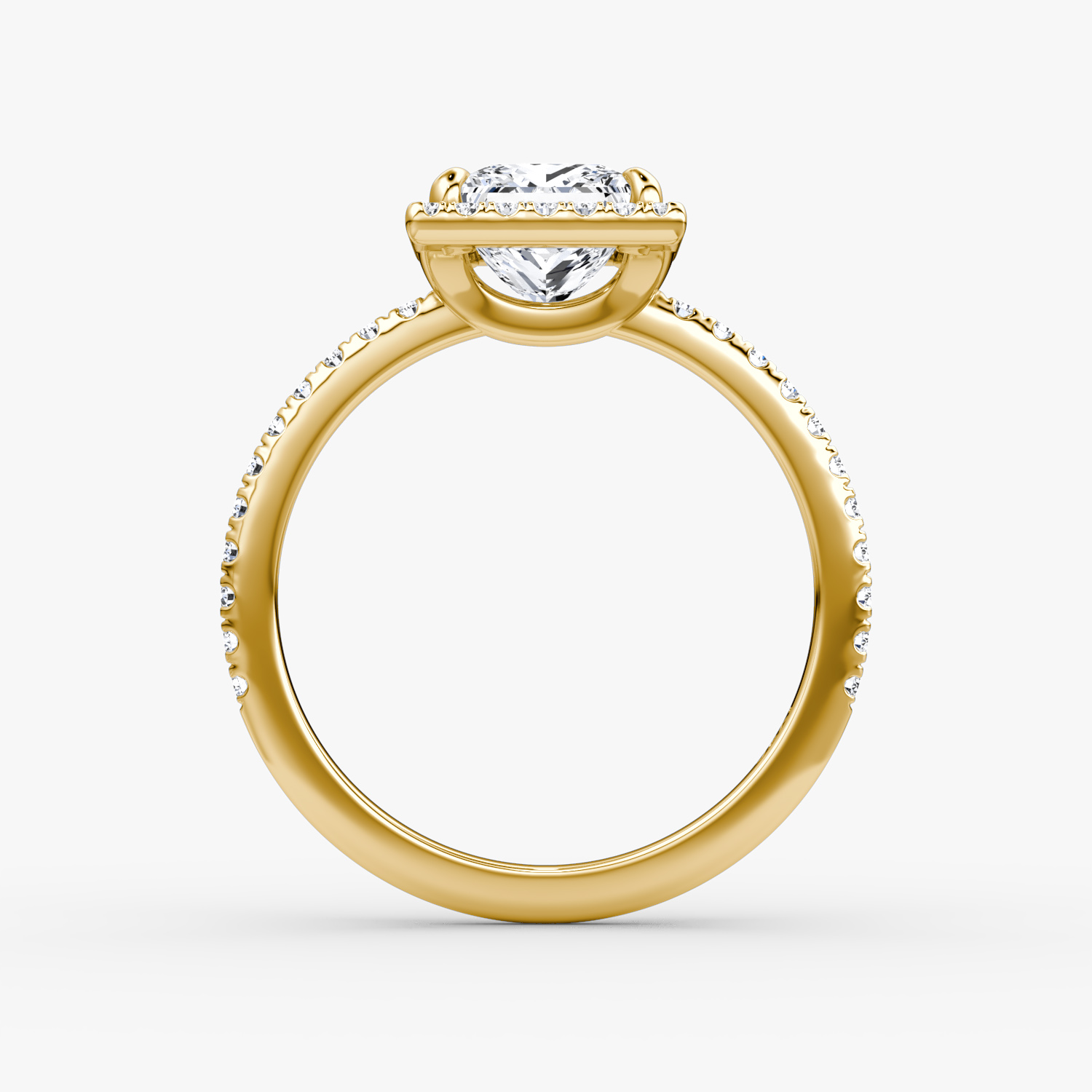 The Halo | Princess | 18k | Yellow Gold | bandAccent: Pavé | haloSize: original | diamondOrientation: vertical | caratWeight: other