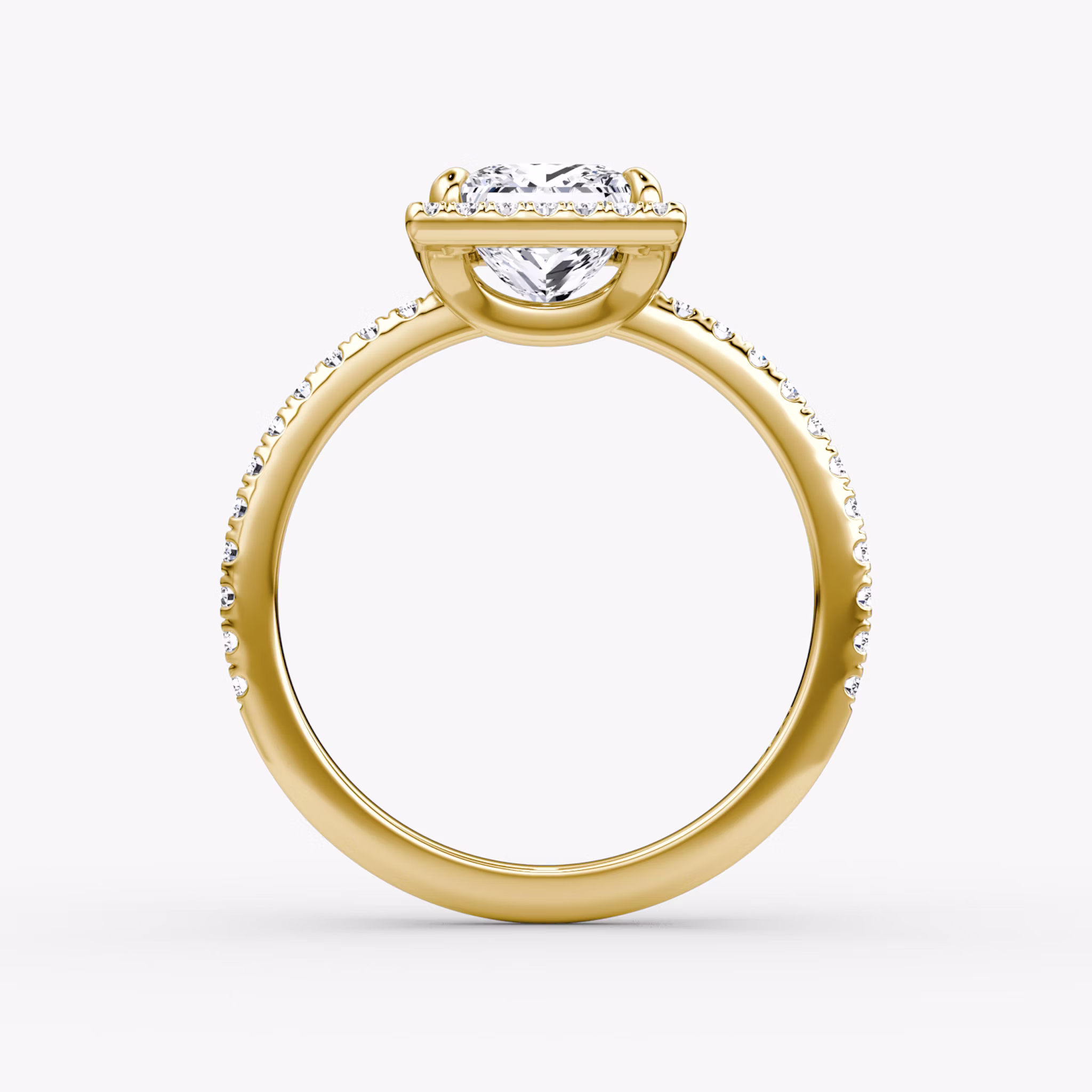 The Halo | Princess | 18k | Yellow Gold | bandAccent: Pavé | haloSize: original | diamondOrientation: vertical | caratWeight: other