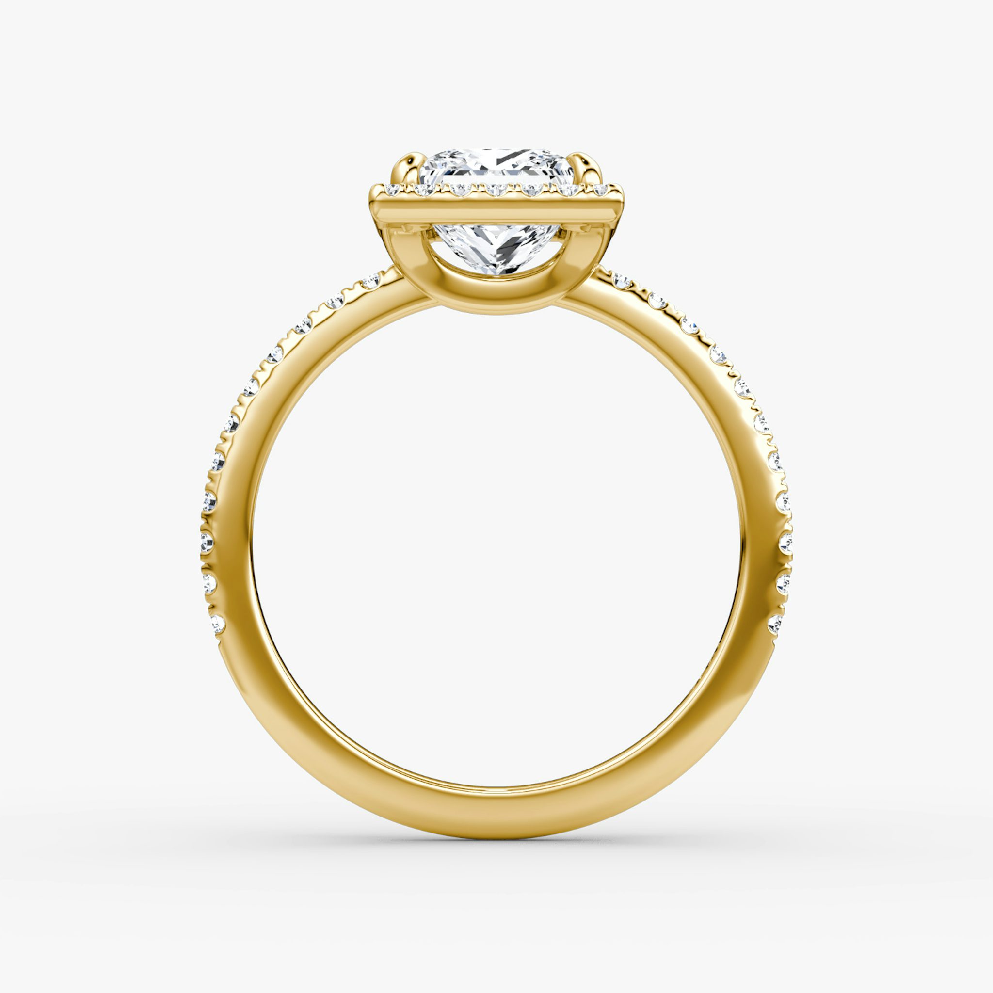 The Halo | Princess | 18k | Yellow Gold | bandAccent: Pavé | haloSize: original | diamondOrientation: vertical | caratWeight: other