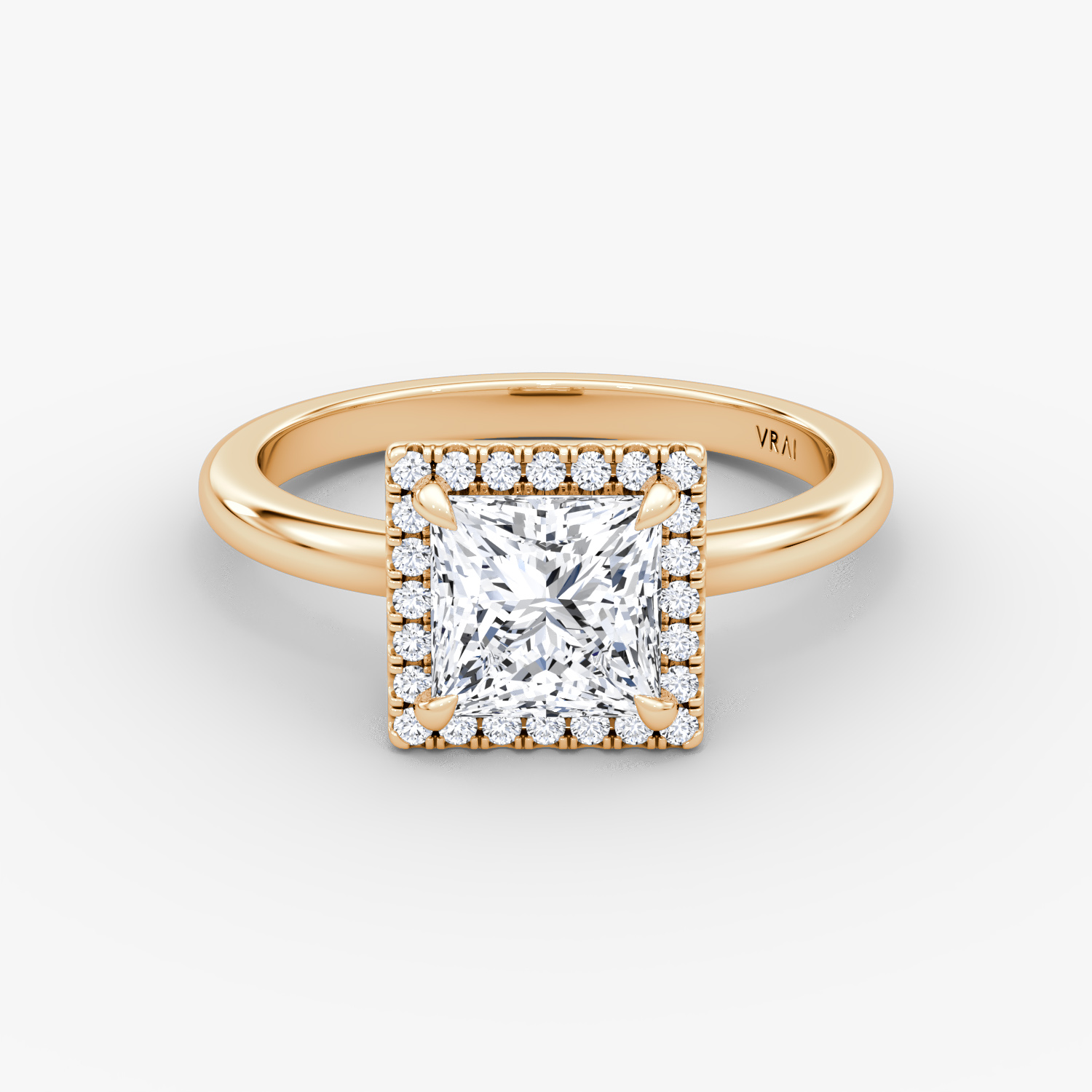 The Halo | Princess | 14k | Rose Gold | bandAccent: Plain | haloSize: original | diamondOrientation: vertical | caratWeight: other