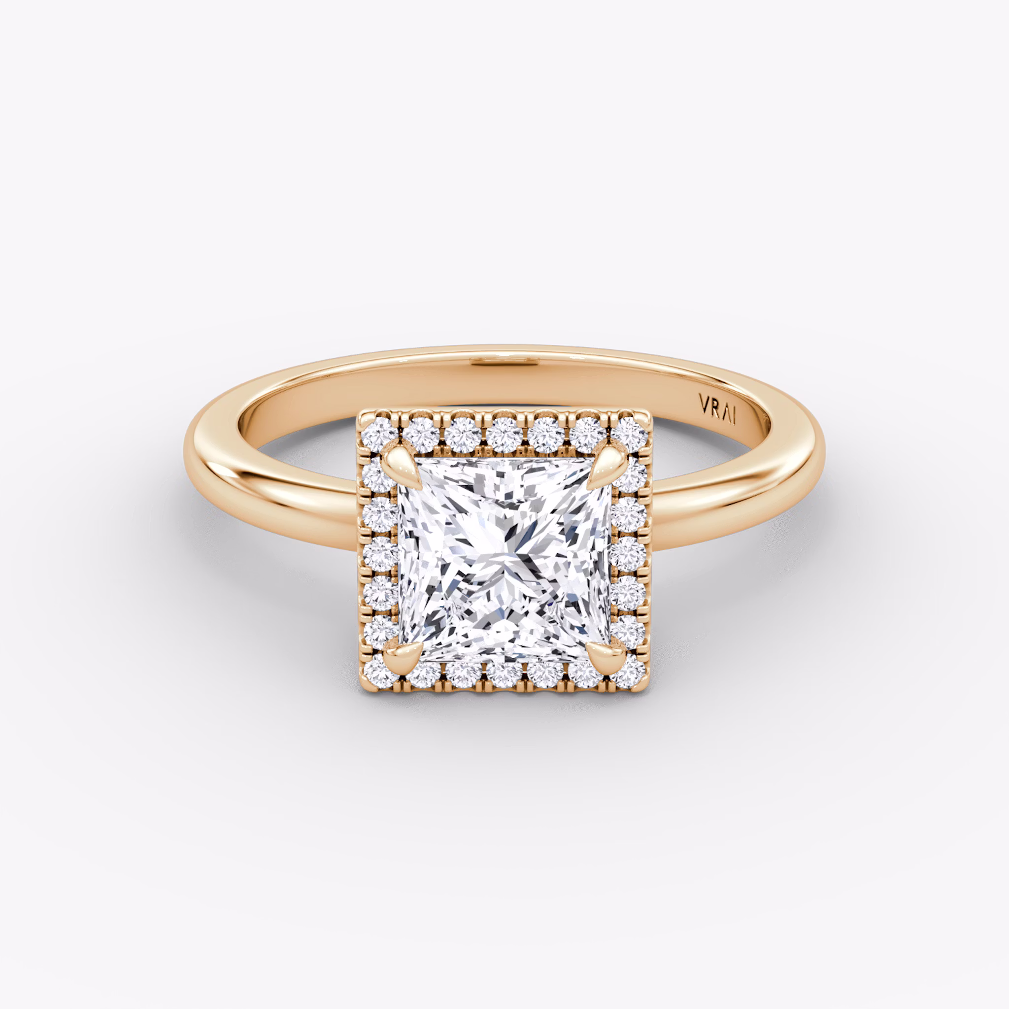 The Halo | Princess | 14k | Rose Gold | bandAccent: Plain | haloSize: original | diamondOrientation: vertical | caratWeight: other