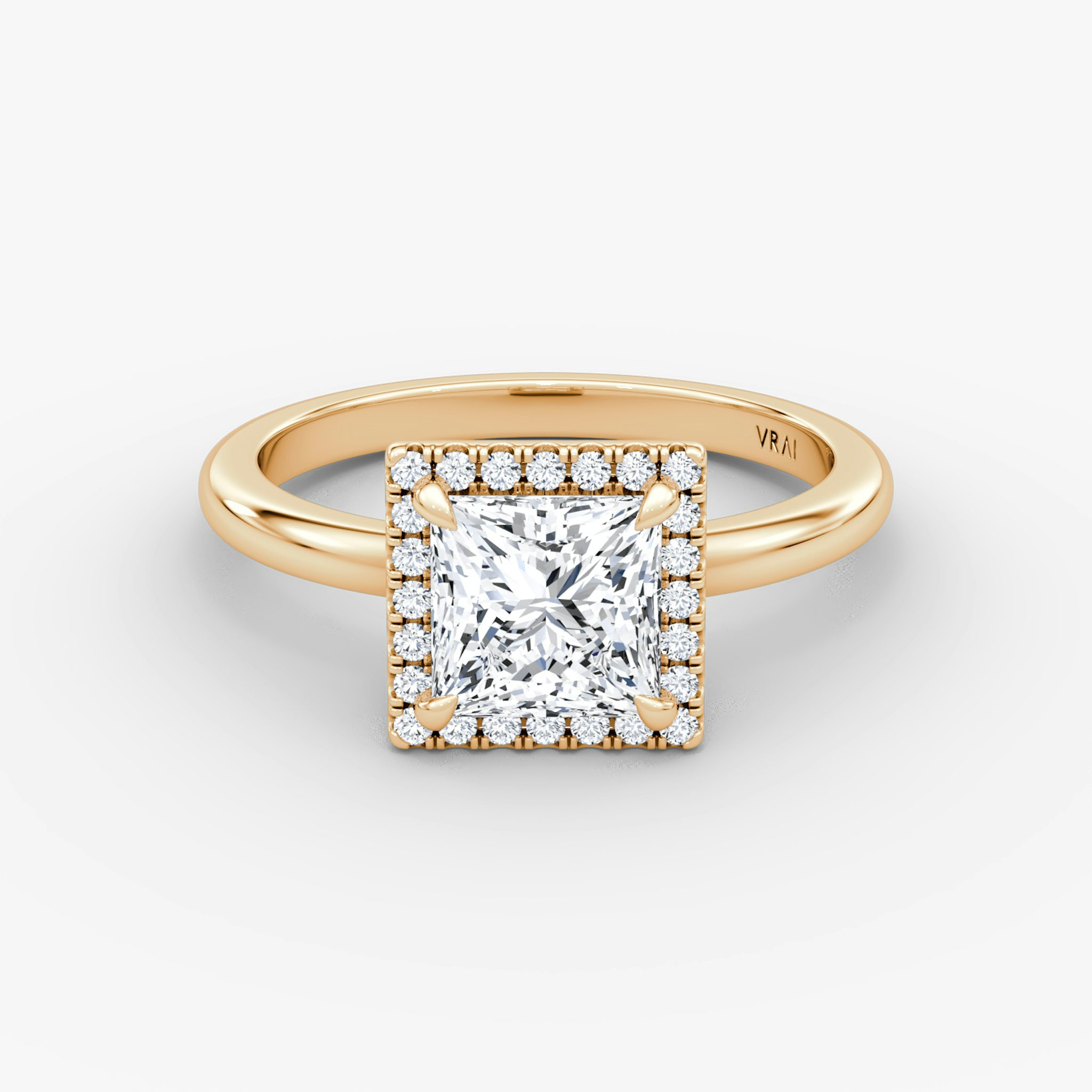 The Halo | Princess | 14k | Rose Gold | bandAccent: Plain | haloSize: original | diamondOrientation: vertical | caratWeight: other