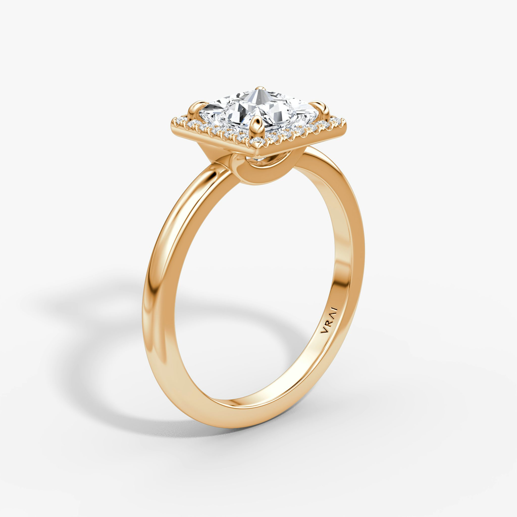 The Halo | Princess | 14k | Rose Gold | bandAccent: Plain | haloSize: original | diamondOrientation: vertical | caratWeight: other