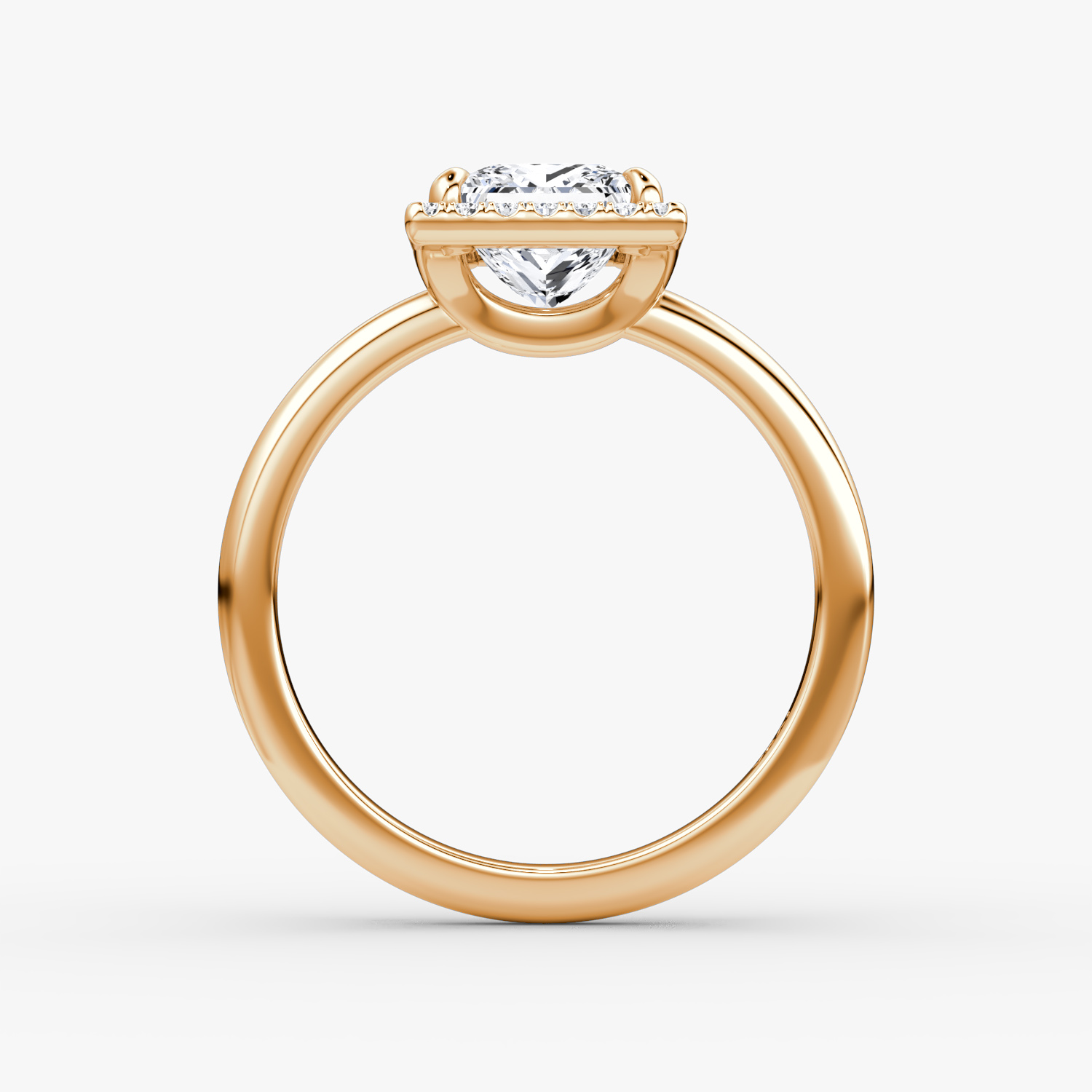 The Halo | Princess | 14k | Rose Gold | bandAccent: Plain | haloSize: original | diamondOrientation: vertical | caratWeight: other