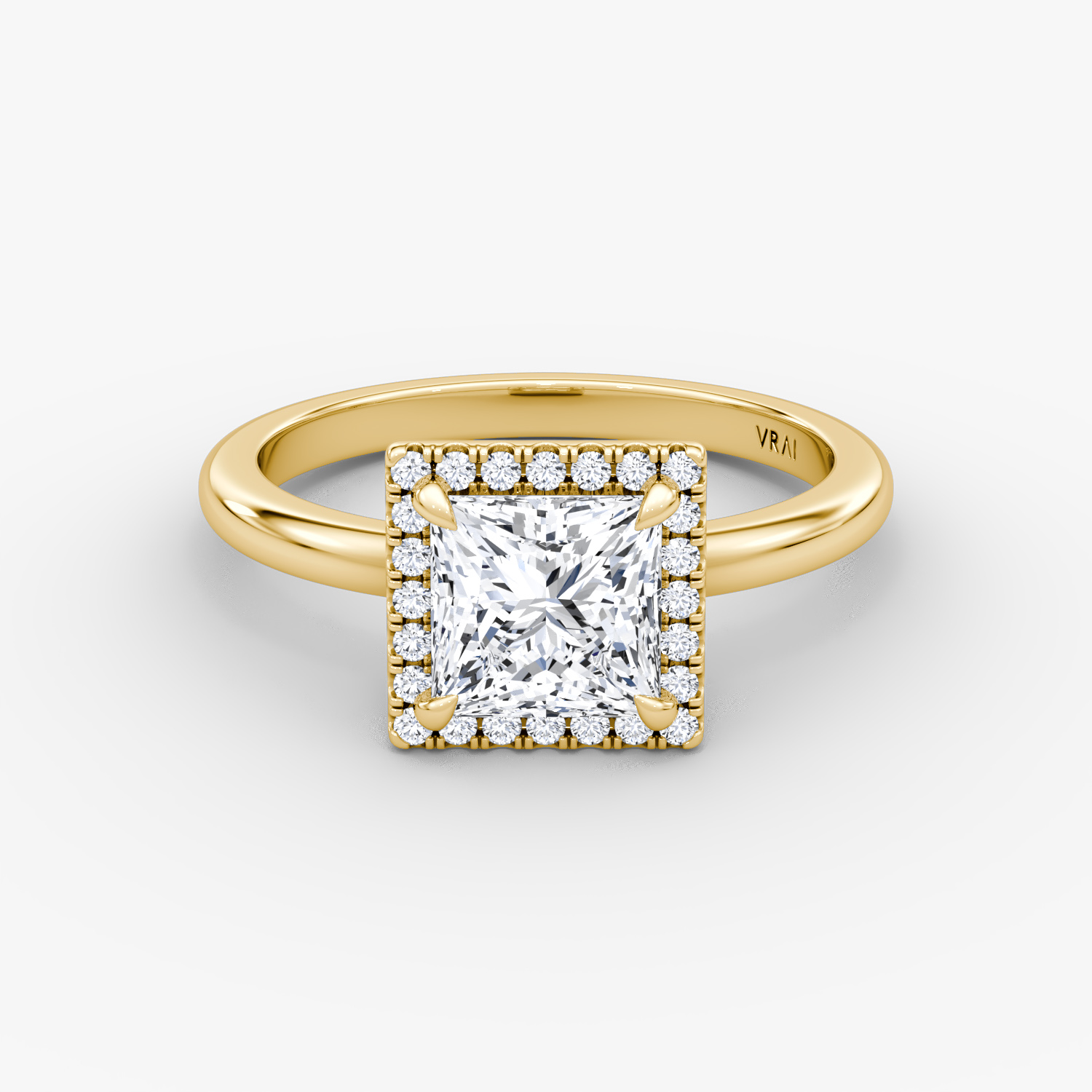 The Halo | Princess | 18k | Yellow Gold | bandAccent: Plain | haloSize: original | diamondOrientation: vertical | caratWeight: other