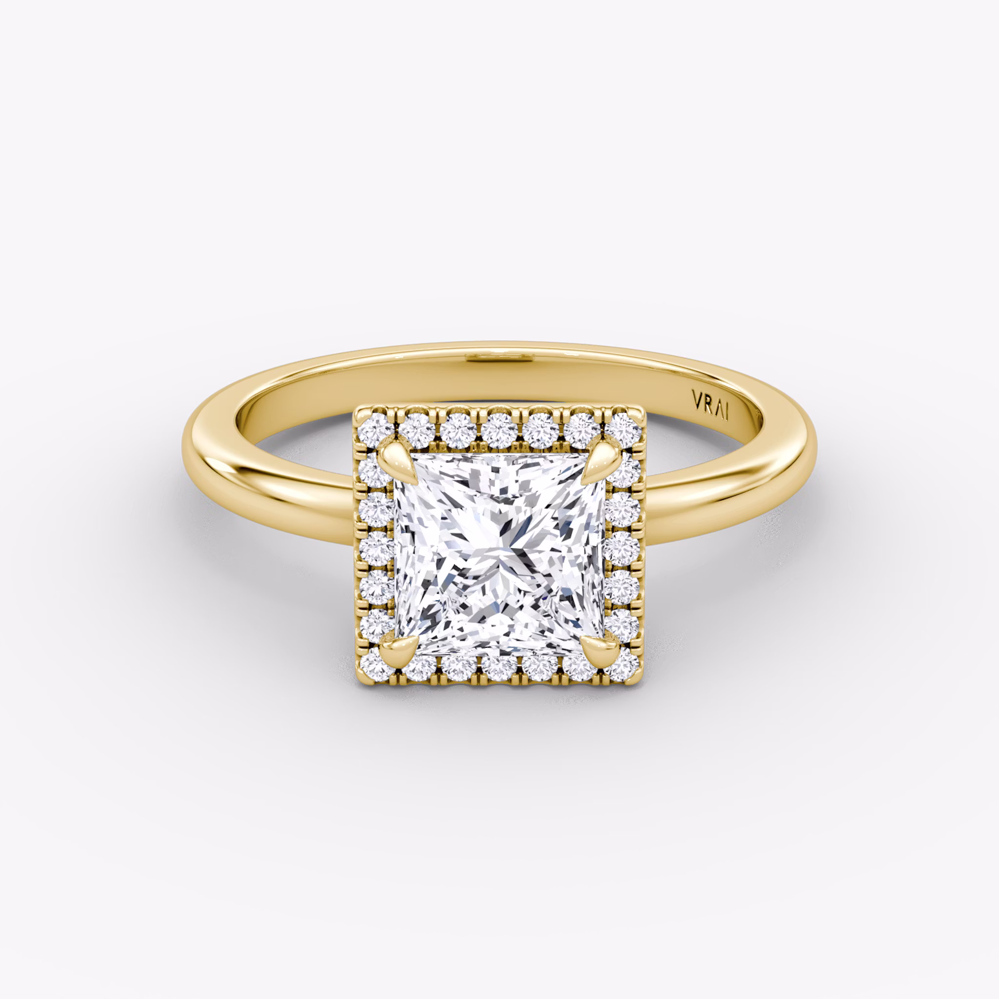 The Halo | Princess | 18k | Yellow Gold | bandAccent: Plain | haloSize: original | diamondOrientation: vertical | caratWeight: other